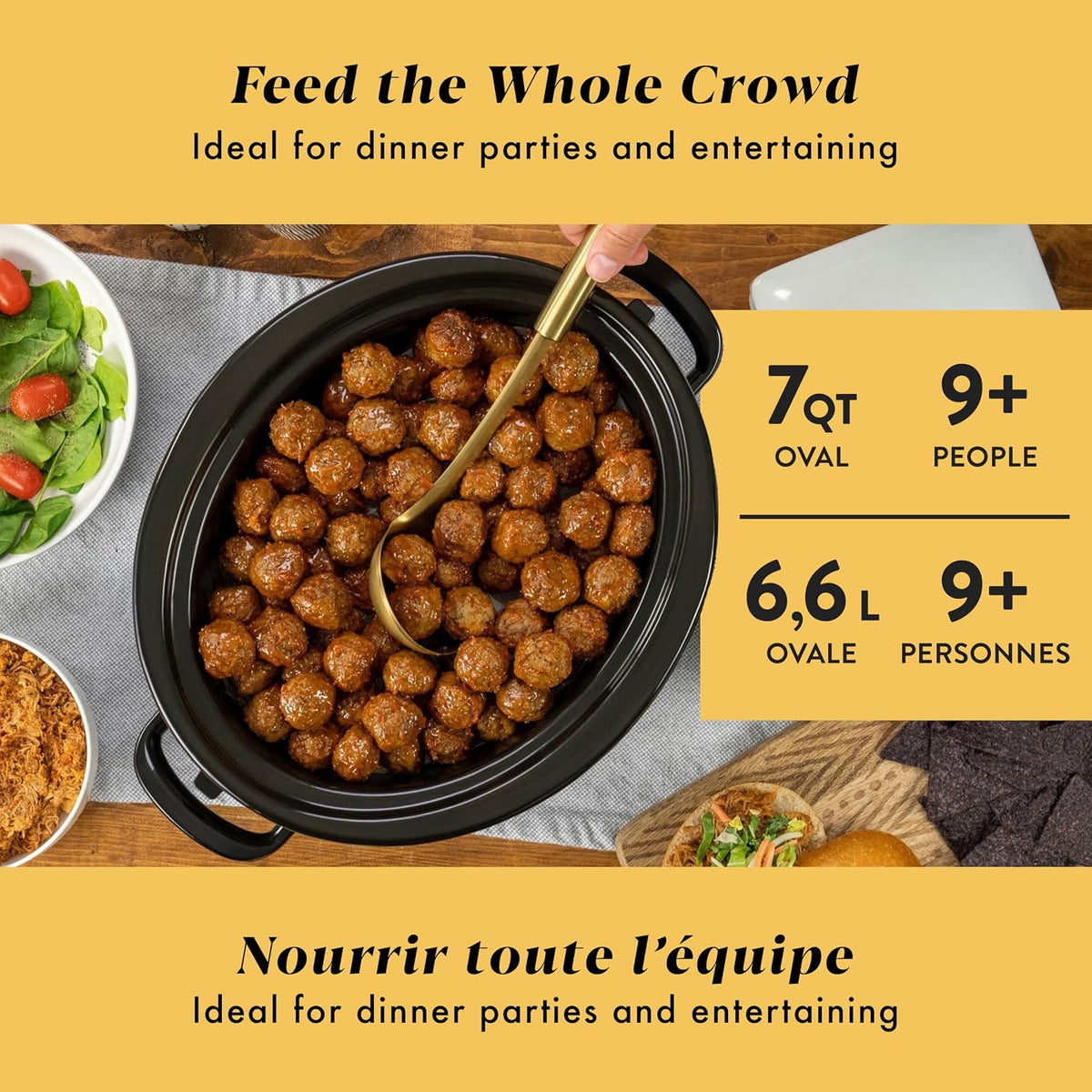 7-Quart Manual Slow Cooker | Black Oval Cooker with 3 Heat Settings