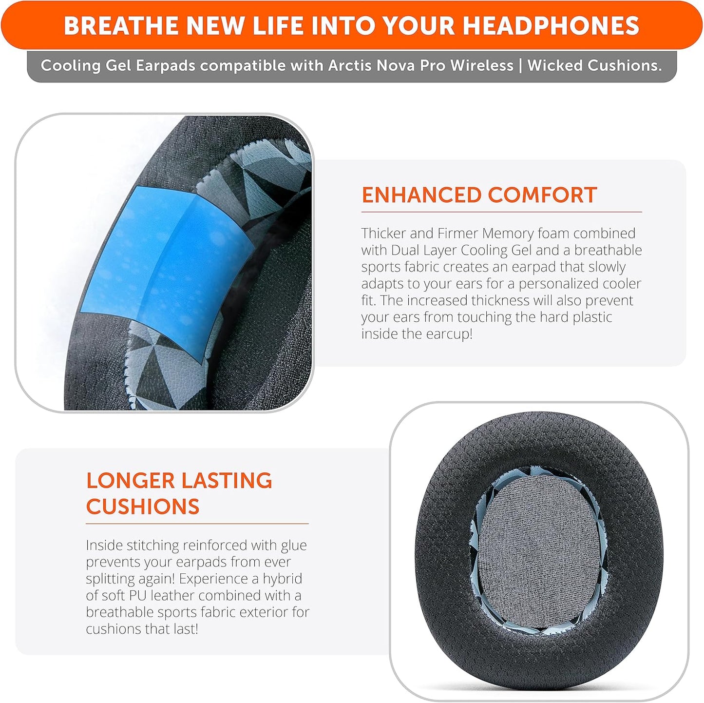 WC Freeze Nova Pro Wireless - Cooling Gel Earpads for Arctis Nova Pro Wireless ONLY (Doesn’t Fit Other Models), Made by Wicked Cushions, Improved Durability, Thickness & Sound Isolation | Black