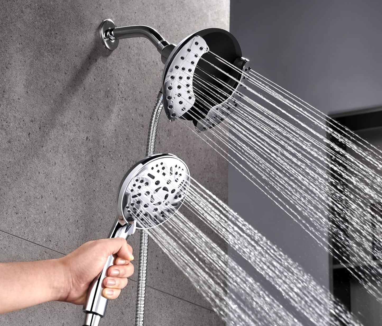 GRICH Shower Heads with Hand Held Spray: 9 Modes High Pressure Shower Head & Rain Shower Head, 2 in 1 Anti-Leak Shower Head with Hose, Height/Angle Adjustable, cUPC Certification Approved