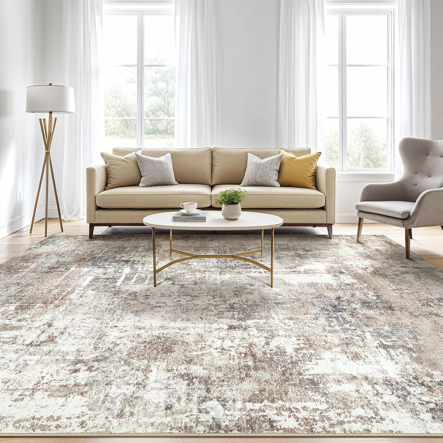 6x9 Area Rugs Living Room: Large Washable Abstract Modern Soft Rug Stain Resistant Indoor Floor Non Slip Accent Carpet for Bedroom Nursery Playroom Dining Room Office Dorm Home Decor- Gray Gold