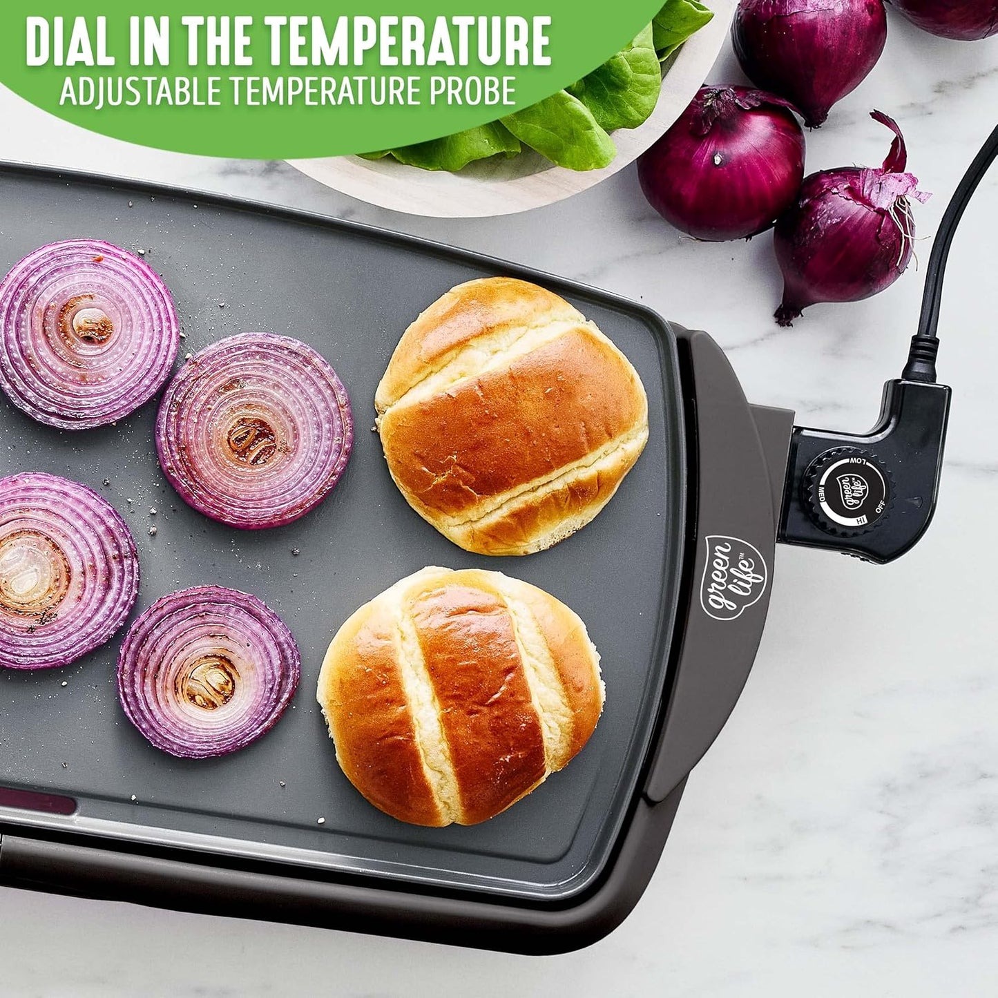 GreenLife Healthy Ceramic Nonstick, Extra Large 20" Electric Griddle for Pancakes Eggs Burgers and More, Stay Cool Handles, Removable Drip Tray, Adjustable Temperature Control, PFAS-Free, Soft Pink