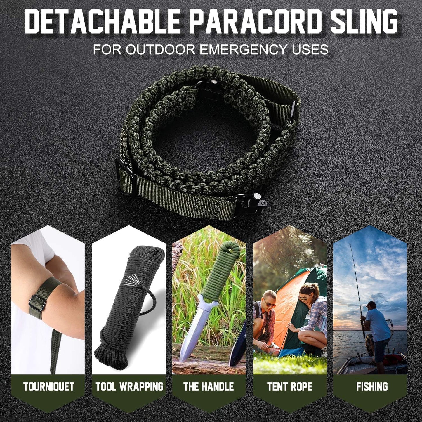 VVAAGG Two-Point Sling with Swivel, Non-Slip Paracord Sling with Adjustable Length Strap