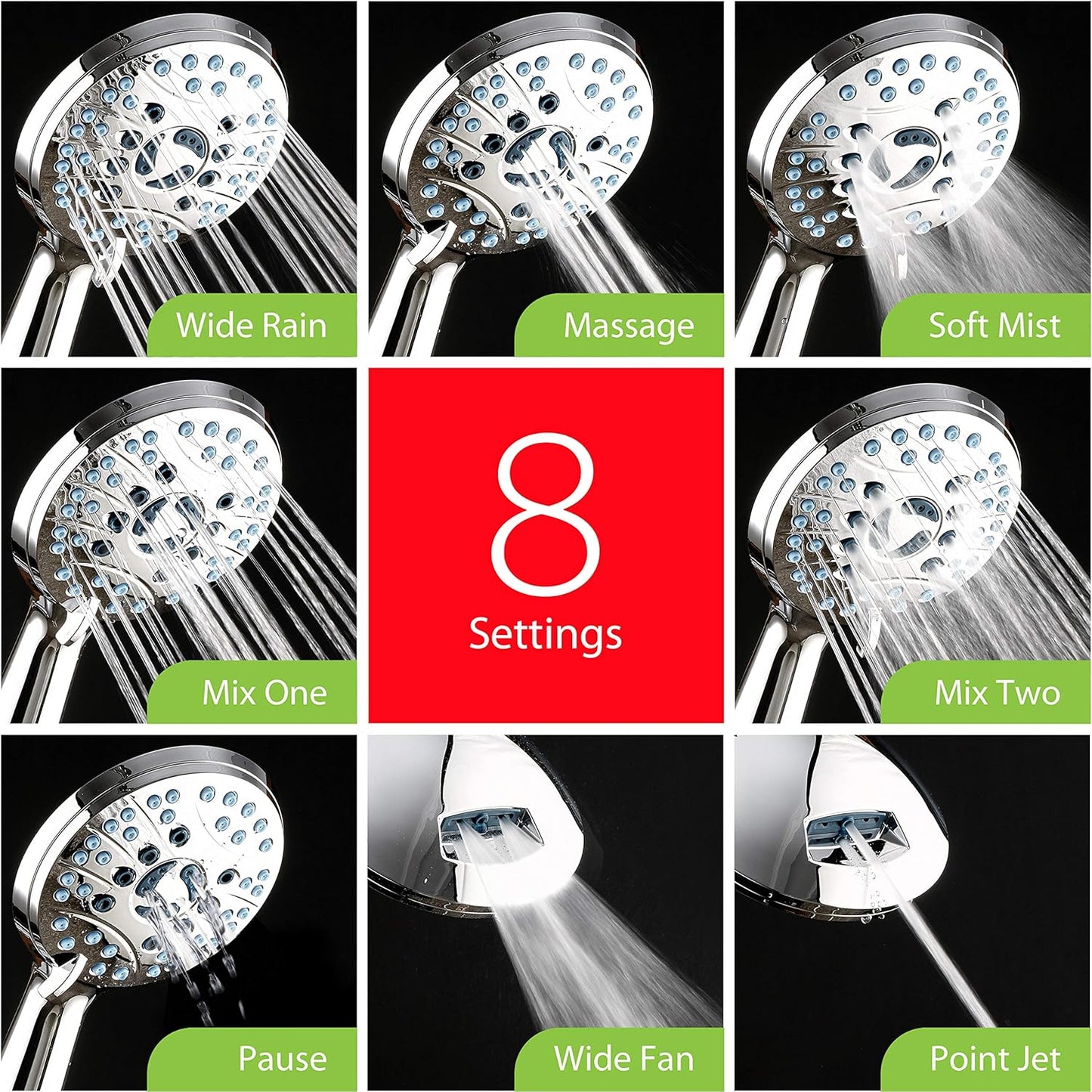 Purilite Select 8-Setting Handheld Shower Head – High Pressure, Self-Cleaning, Total Shower Hygiene System