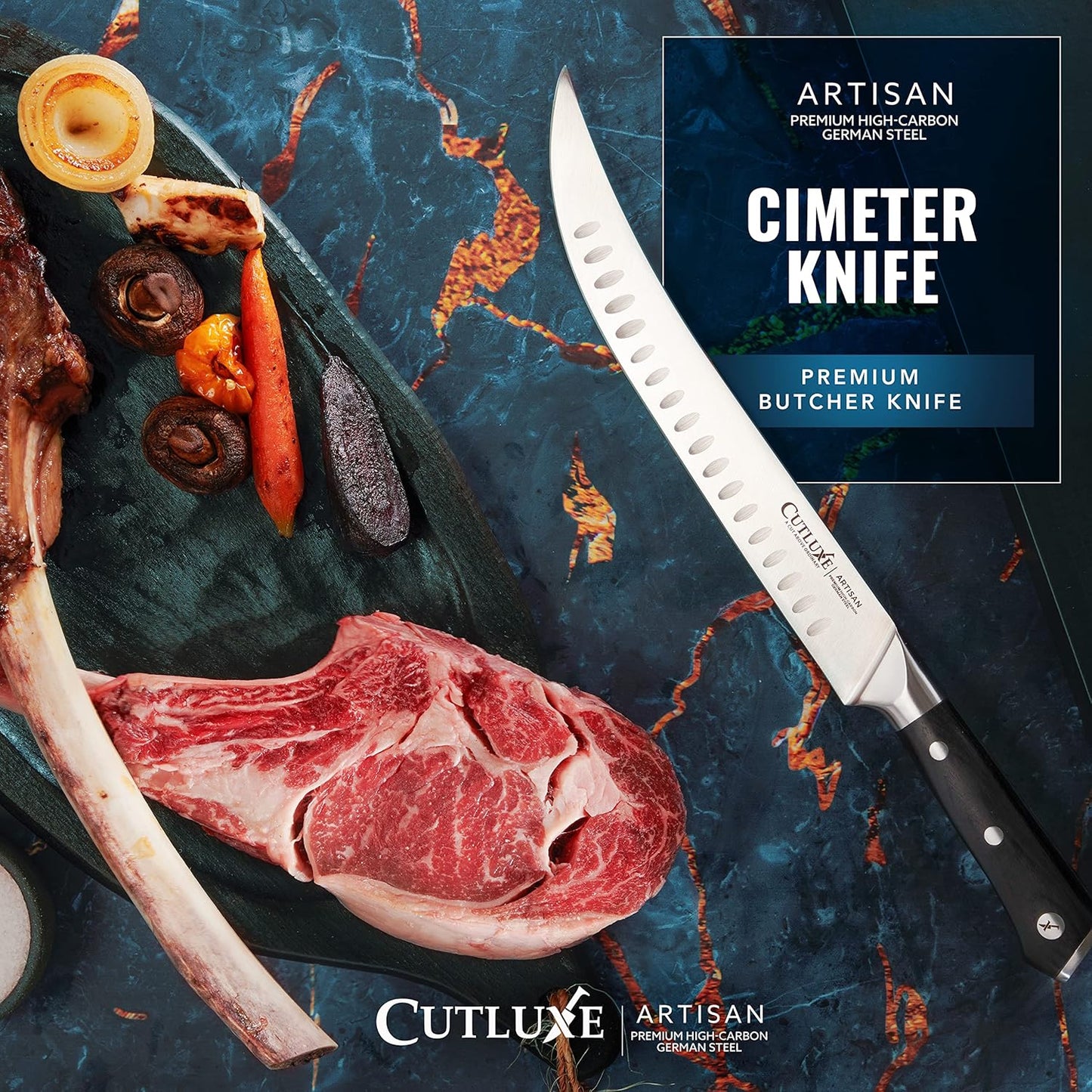 Cutluxe Butcher Knife – 10″ Cimeter Breaking Knife, Razor Sharp Forged High Carbon German Steel, Full Tang Carving Knife, Ergonomic Handle Design – Artisan Series - PuriLite