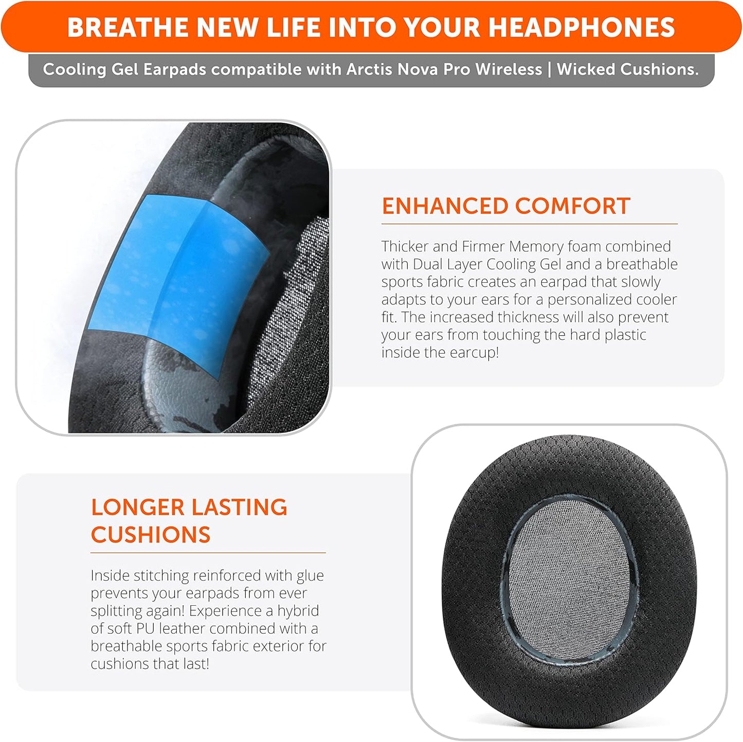 WC Freeze Nova Pro Wireless - Cooling Gel Earpads for Arctis Nova Pro Wireless ONLY (Doesn’t Fit Other Models), Made by Wicked Cushions, Improved Durability, Thickness & Sound Isolation | Black