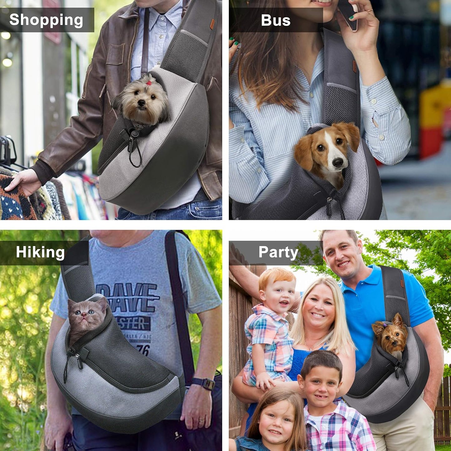 FDJASGY Pet Sling Carrier for Small Dogs Cats,Breathable Mesh Travelling Hand Free Puppy Backpack with Pouch and Adjustable Strap Carrier Grey