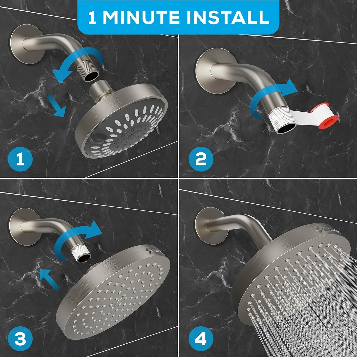 SparkPod Shower Head - High Pressure Rain - Premium Quality Luxury Design - 1-Min Install - Easy Clean Adjustable Replacement for Your Bathroom Shower Heads (Luxury Polished Chrome, 6 Inch Round)