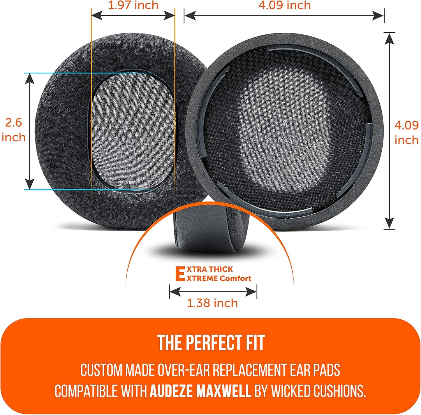 WC Freeze Maxwell - Cooling Gel Replacement Earpads for Audeze Maxwell Headphones by Wicked Cushions - Elevate Comfort, Durability, Thickness & Sound Isolation for Epic Gaming Sessions | Black