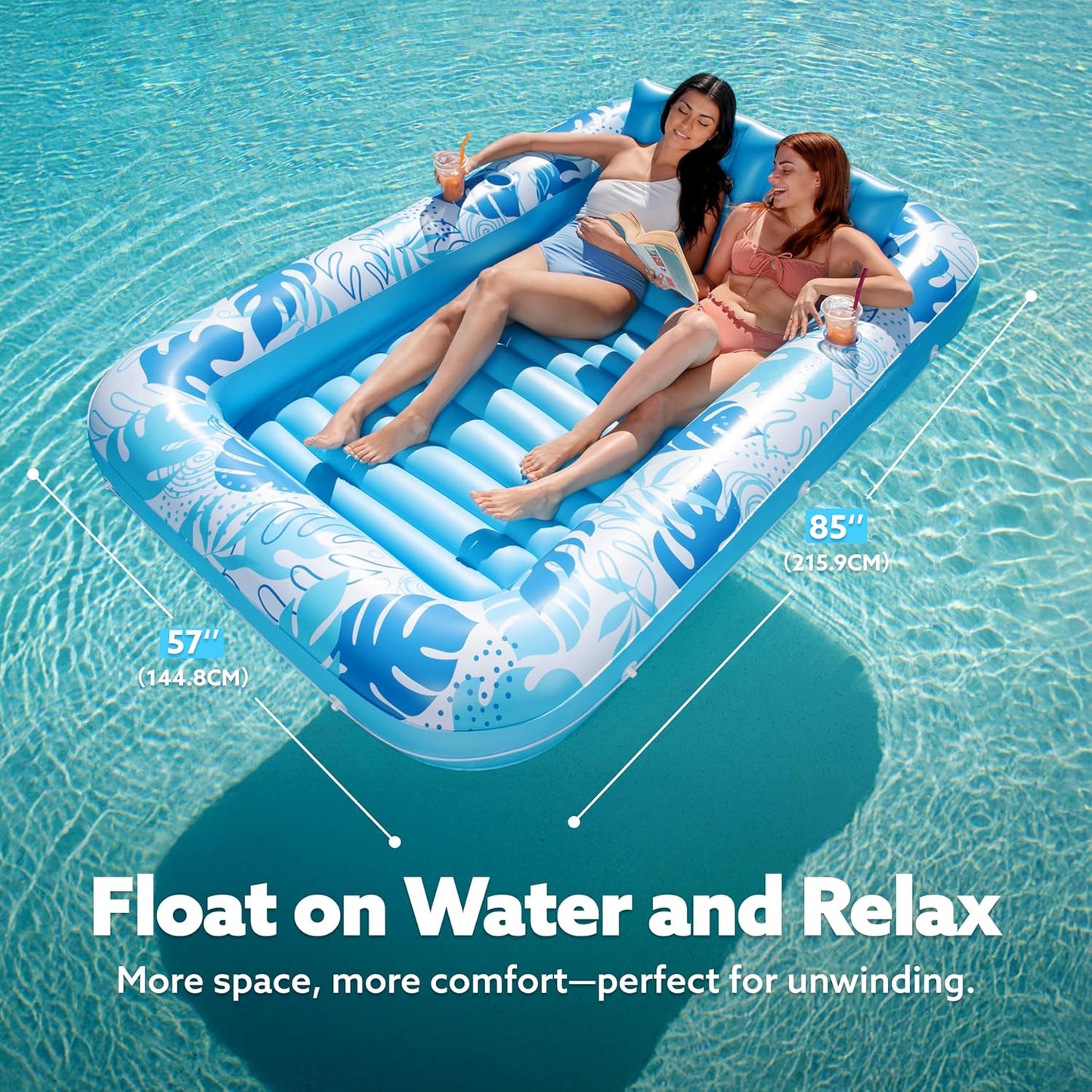 Sloosh Inflatable Tanning Pool Lounger Float-XL, 85" x 57" Extra Large Suntan Sun Tan tub for Adults, Bed Blow up, Raft Lounge Floatie, XL-Blue