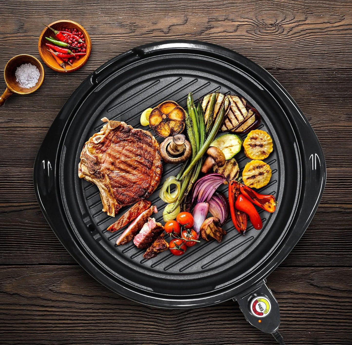 Elite Gourmet EMG6505G Smokeless Indoor Electric BBQ Grill with Glass Lid, Dishwasher Safe, PFOA-Free Nonstick, AdjCatable Temperature, Fast Heat Up, Low-Fat Meals Easy to Clean Design