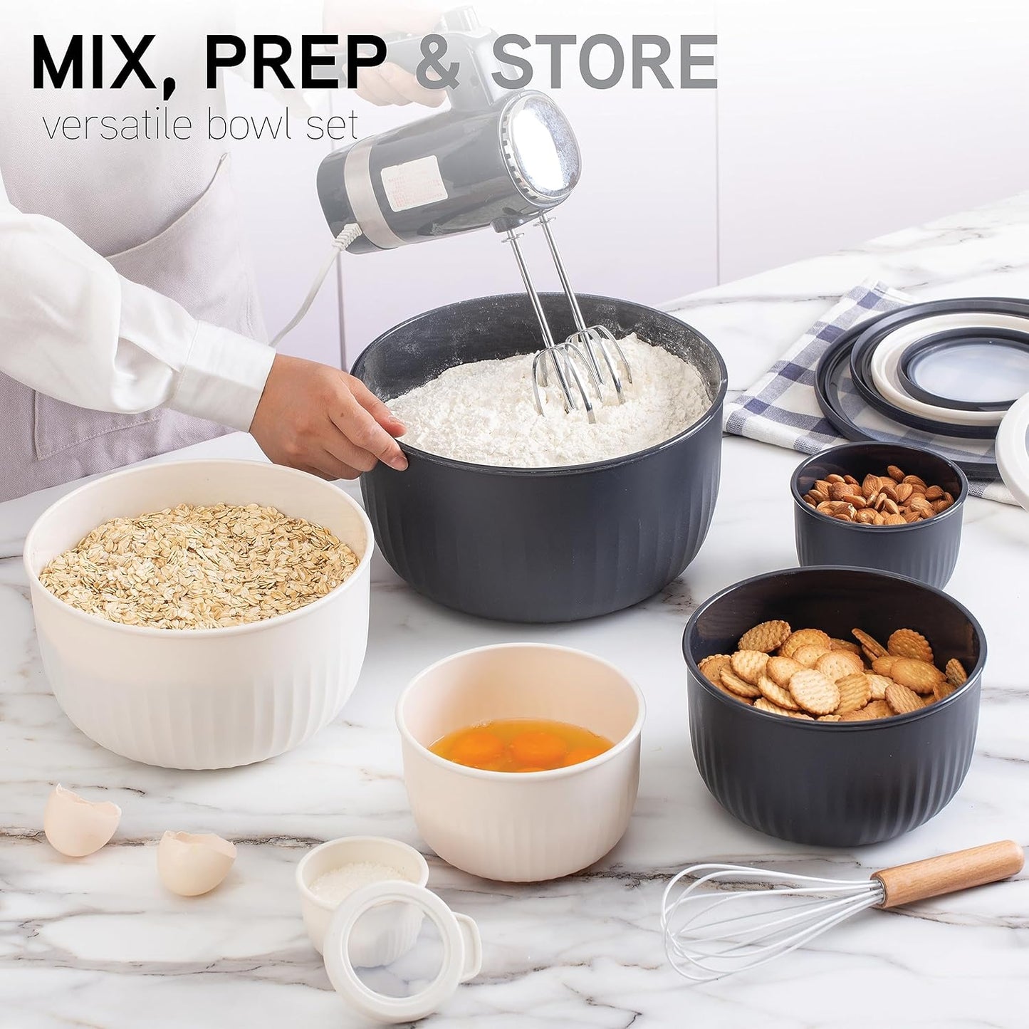 COOK WITH COLOR Prep Bowls with Lids- 8 Piece Nesting Plastic Small Mixing Bowl Set with Lids (Teal Ombre)