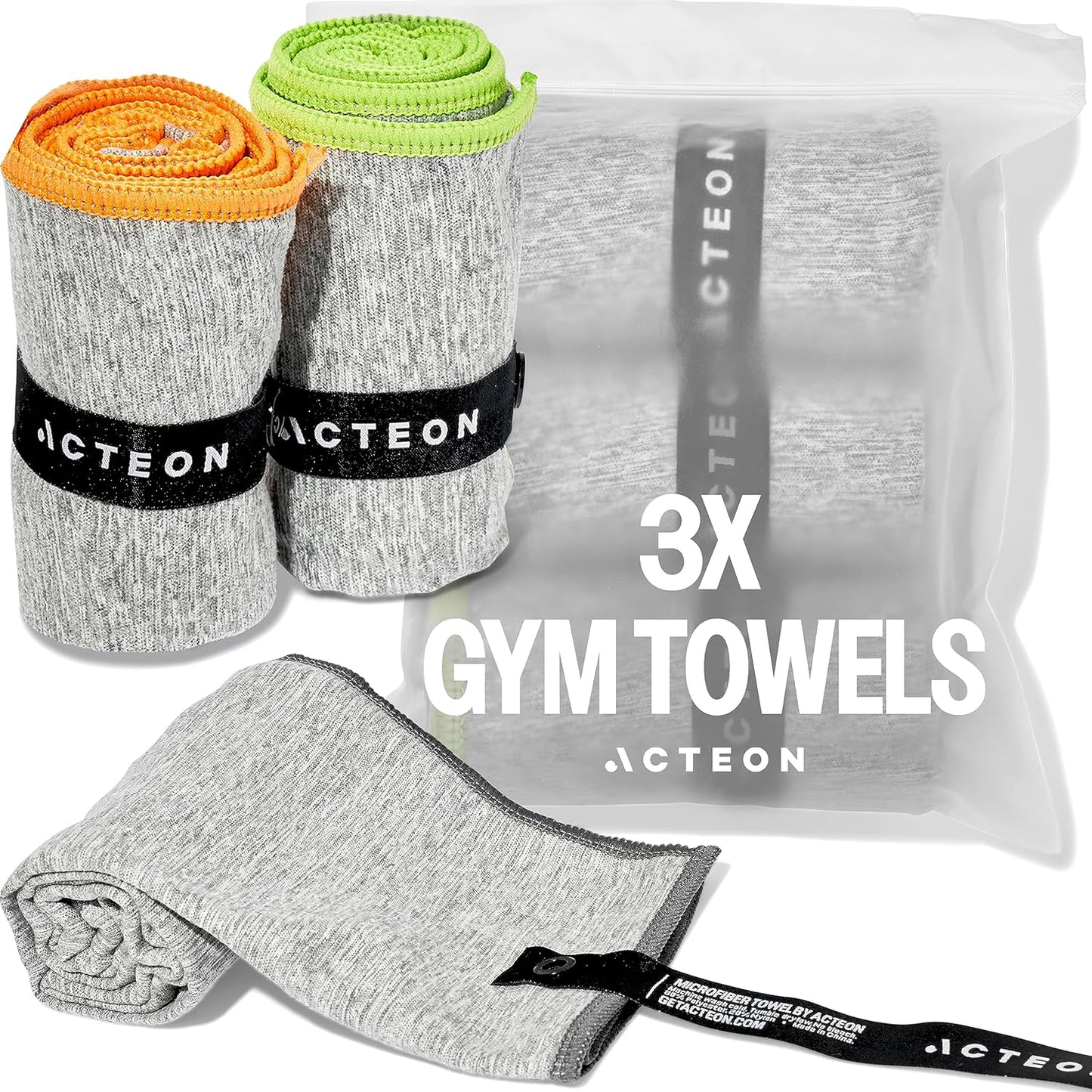 Acteon Microfiber Quick Dry Gym Towel, Silver ION Odor-Free Mega Absorbent Fiber Fast Drying Men Women Workout Gear for Body Sweat, Beach, Camping, Working Out Travel Towels