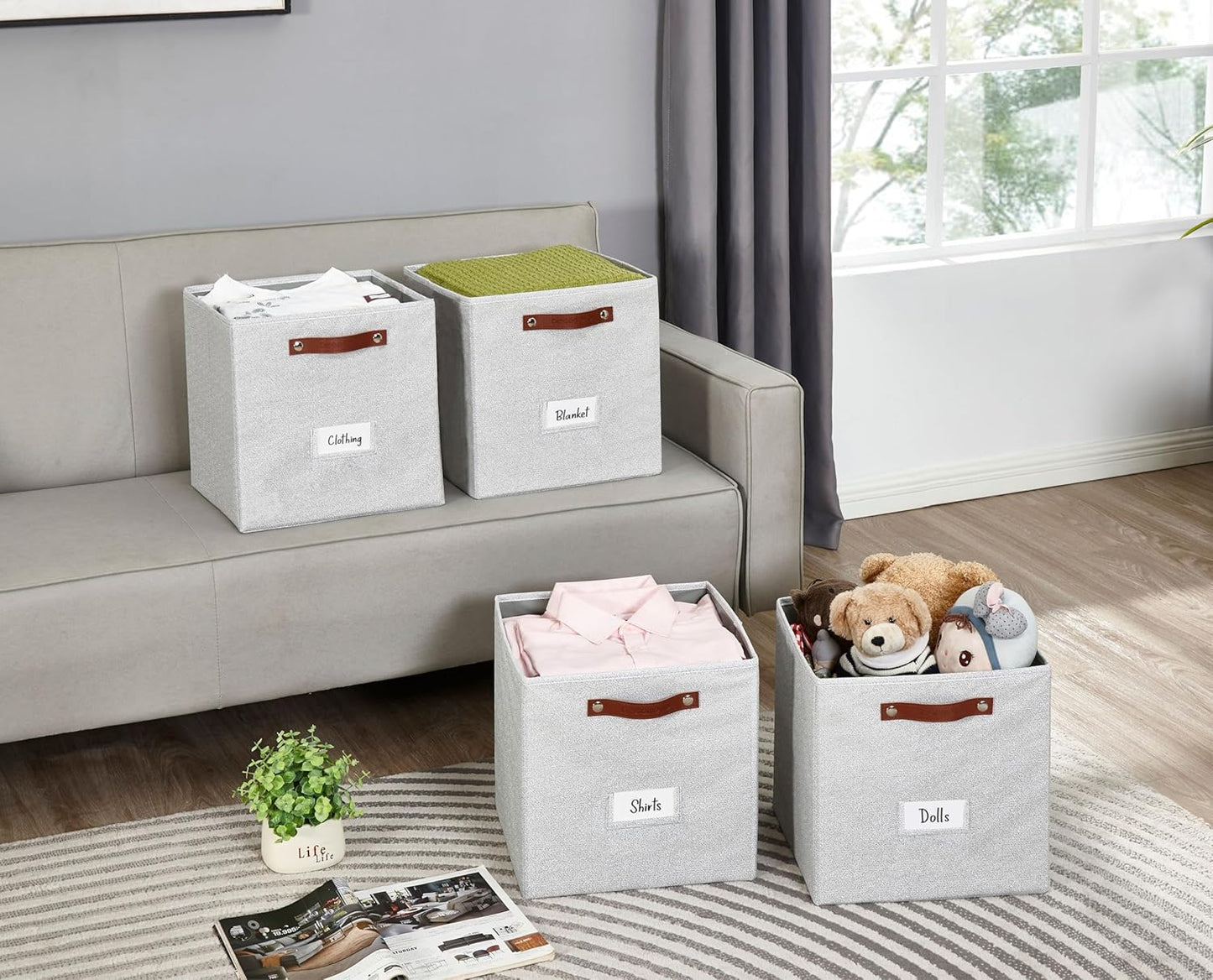 DECOMOMO Cube Storage Bin, Storage Cubes with Labels, Baskets for Shelves Kallax Linen Closet Organizers (Cube 10.5x11"/ 6pcs, Black)