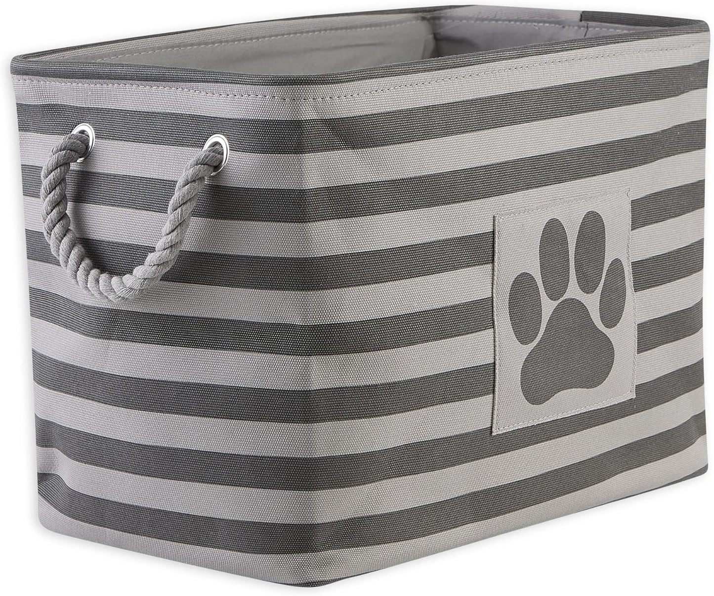 DII Bone Dry RoundSmall Pet Toy and Accessory Storage Bin, 12"(Dia) x9(H), Collapsible Organizer Storage Basket for Home Decor, Pet Toy, Blankets, Leashes and Food-Gray Stripes