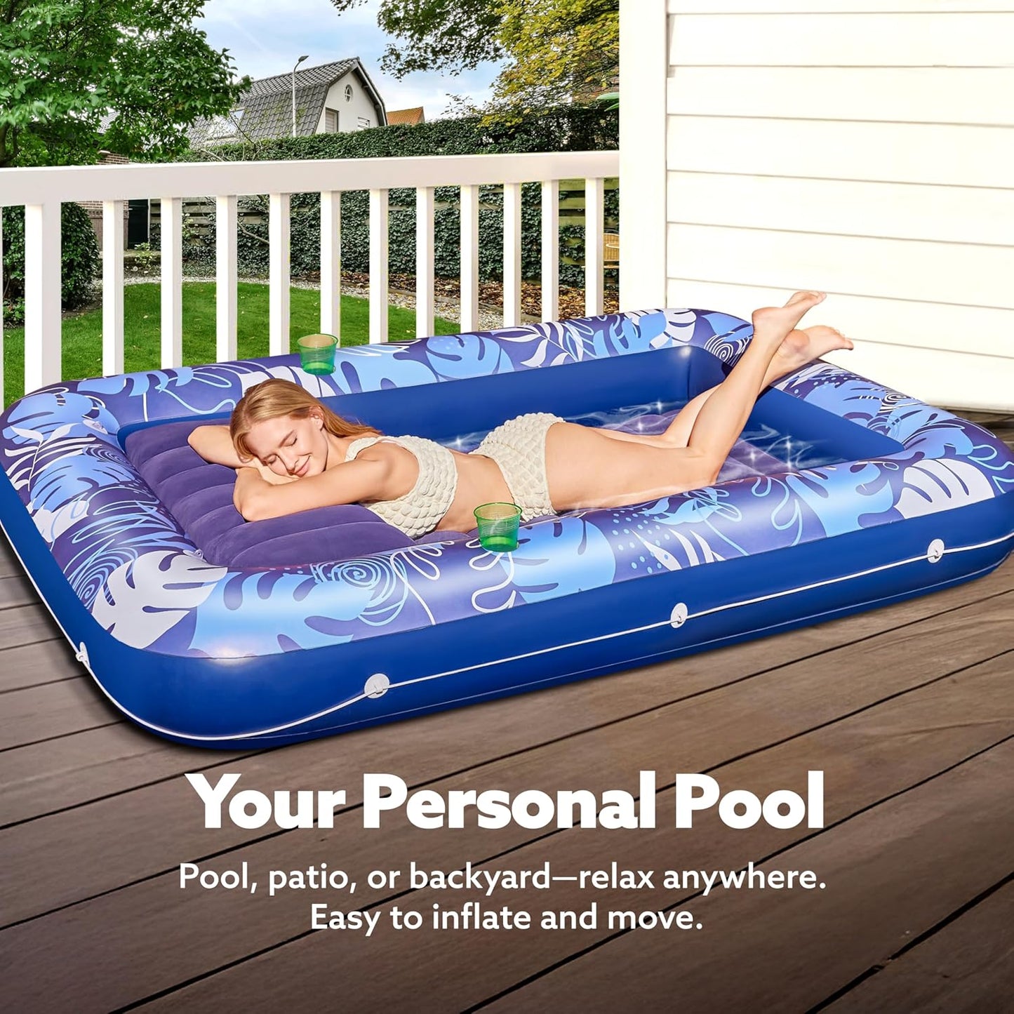 Sloosh Inflatable Tanning Pool Lounger Float-XL, 85" x 57" Extra Large Suntan Sun Tan tub for Adults, Bed Blow up, Raft Lounge Floatie, XL-Blue