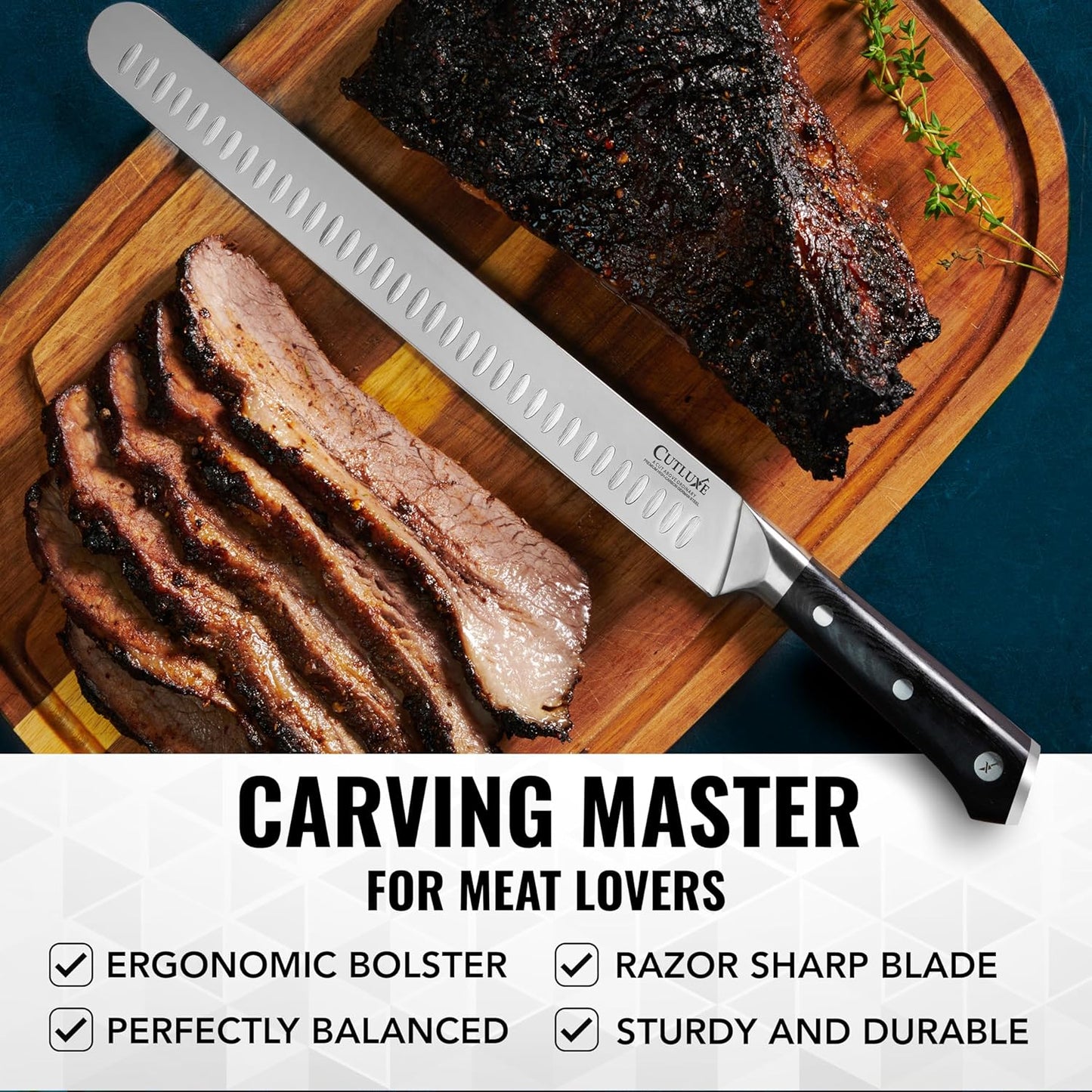 Cutluxe Butcher Knife – 10″ Cimeter Breaking Knife, Razor Sharp Forged High Carbon German Steel, Full Tang Carving Knife, Ergonomic Handle Design – Artisan Series - PuriLite