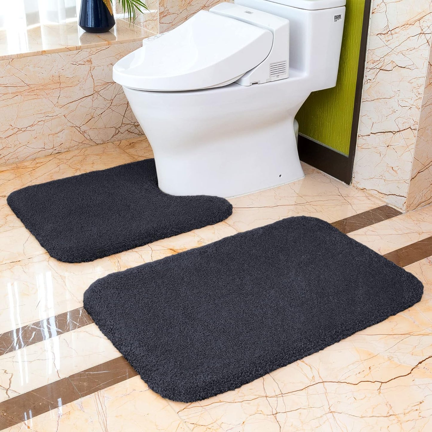Bathroom Rugs Set 2 Pieces - Bath Rugs Ultra Soft Absorbent Non-Slip Fluffy Thick Microfiber Cozy Bath Mats Set for Tub Shower Bathroom Floors Accessories, 20"x32" & 16"x24" Set of 2 (Beige)