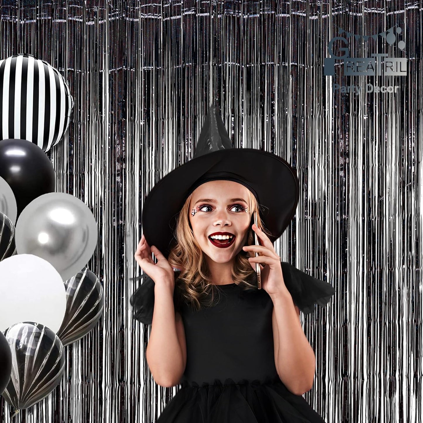 GREATRIL Iridescent Party Tinsel Fringe Backdrop Decorations - Holographic Foil Streamers Curtain for Mermaid/Under The Sea/Frozen/Ocean/Disco/Birthday Themed 3.2ft x 6.5ft - 2 PCS