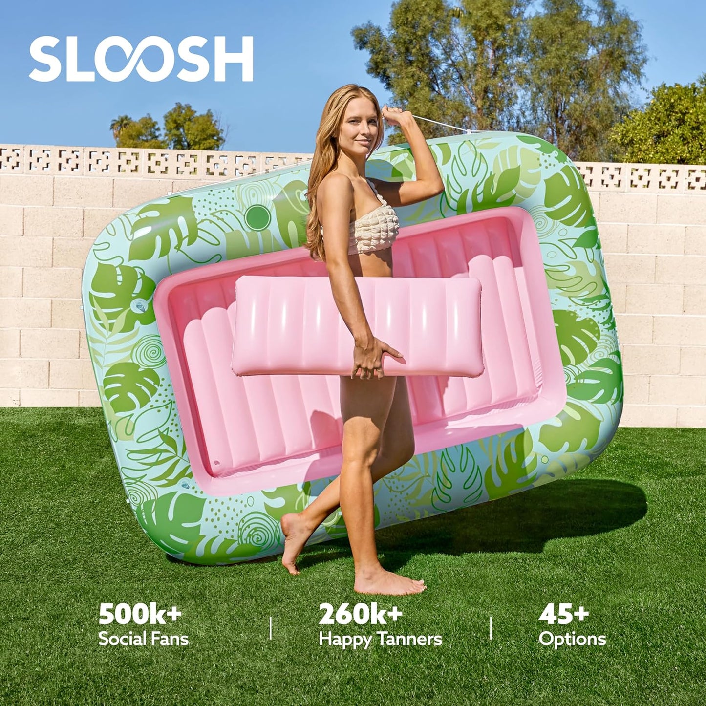 Sloosh Inflatable Tanning Pool Lounger Float-XL, 85" x 57" Extra Large Suntan Sun Tan tub for Adults, Bed Blow up, Raft Lounge Floatie, XL-Blue