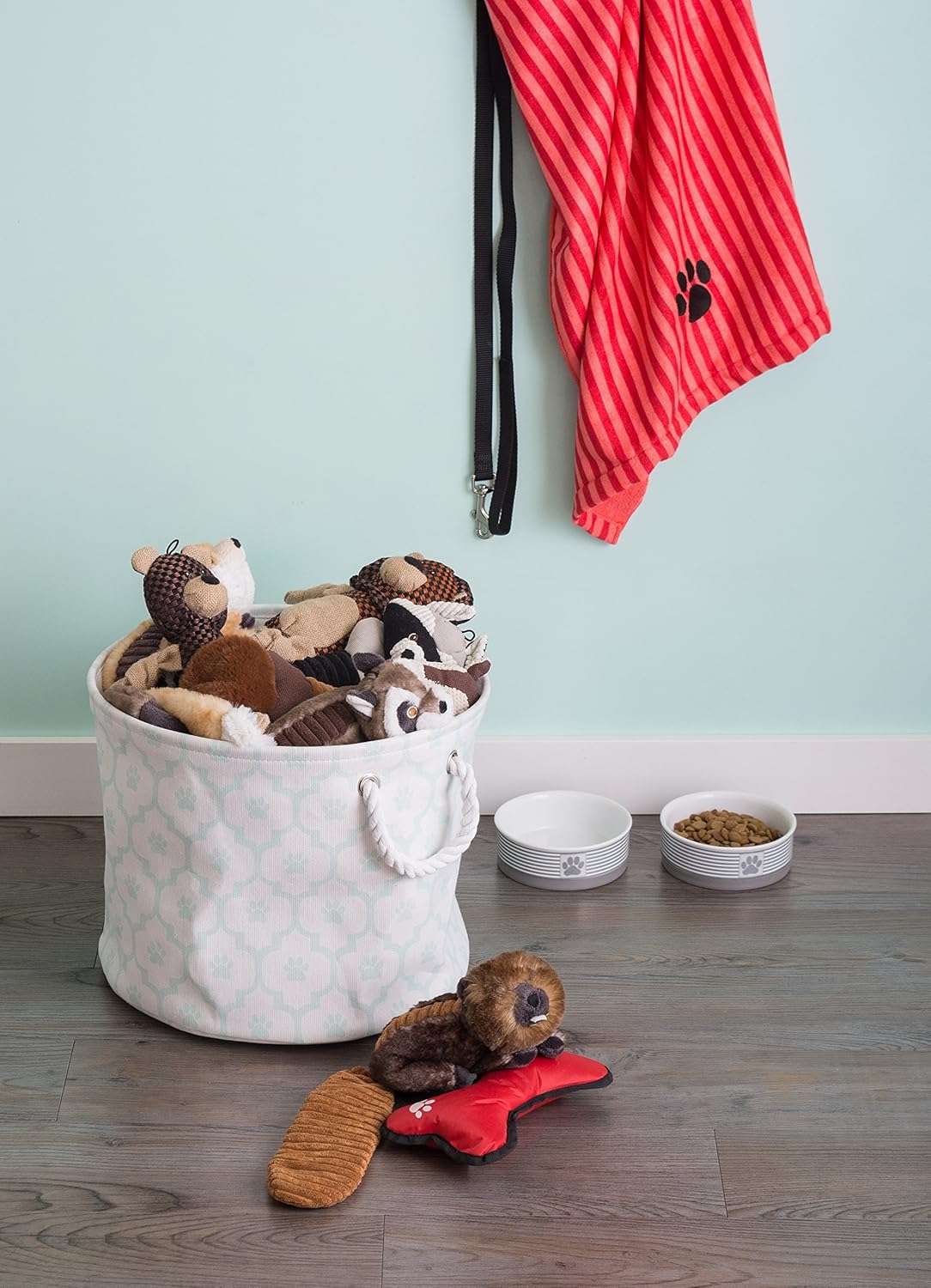 DII Bone Dry RoundSmall Pet Toy and Accessory Storage Bin, 12"(Dia) x9(H), Collapsible Organizer Storage Basket for Home Decor, Pet Toy, Blankets, Leashes and Food-Gray Stripes
