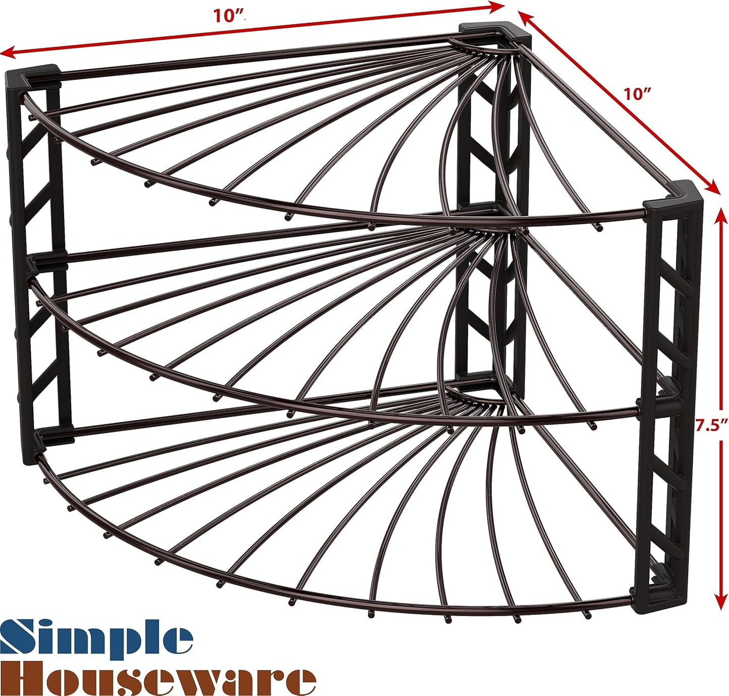 SimpleHouseware 3-Tier Corner Shelf Plate Rack for Counter and Cabinet Organizer, Bronze