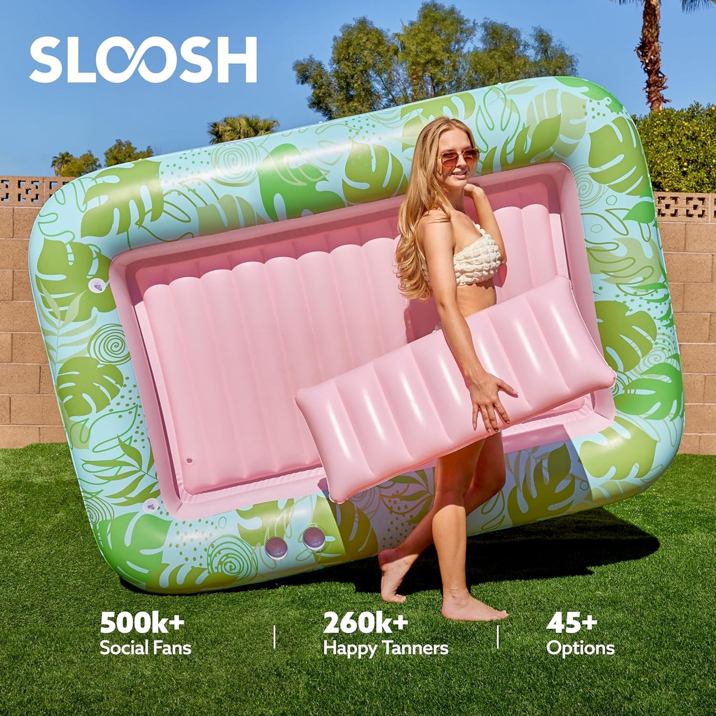 Sloosh Inflatable Tanning Pool Lounger Float-XL, 85" x 57" Extra Large Suntan Sun Tan tub for Adults, Bed Blow up, Raft Lounge Floatie, XL-Blue