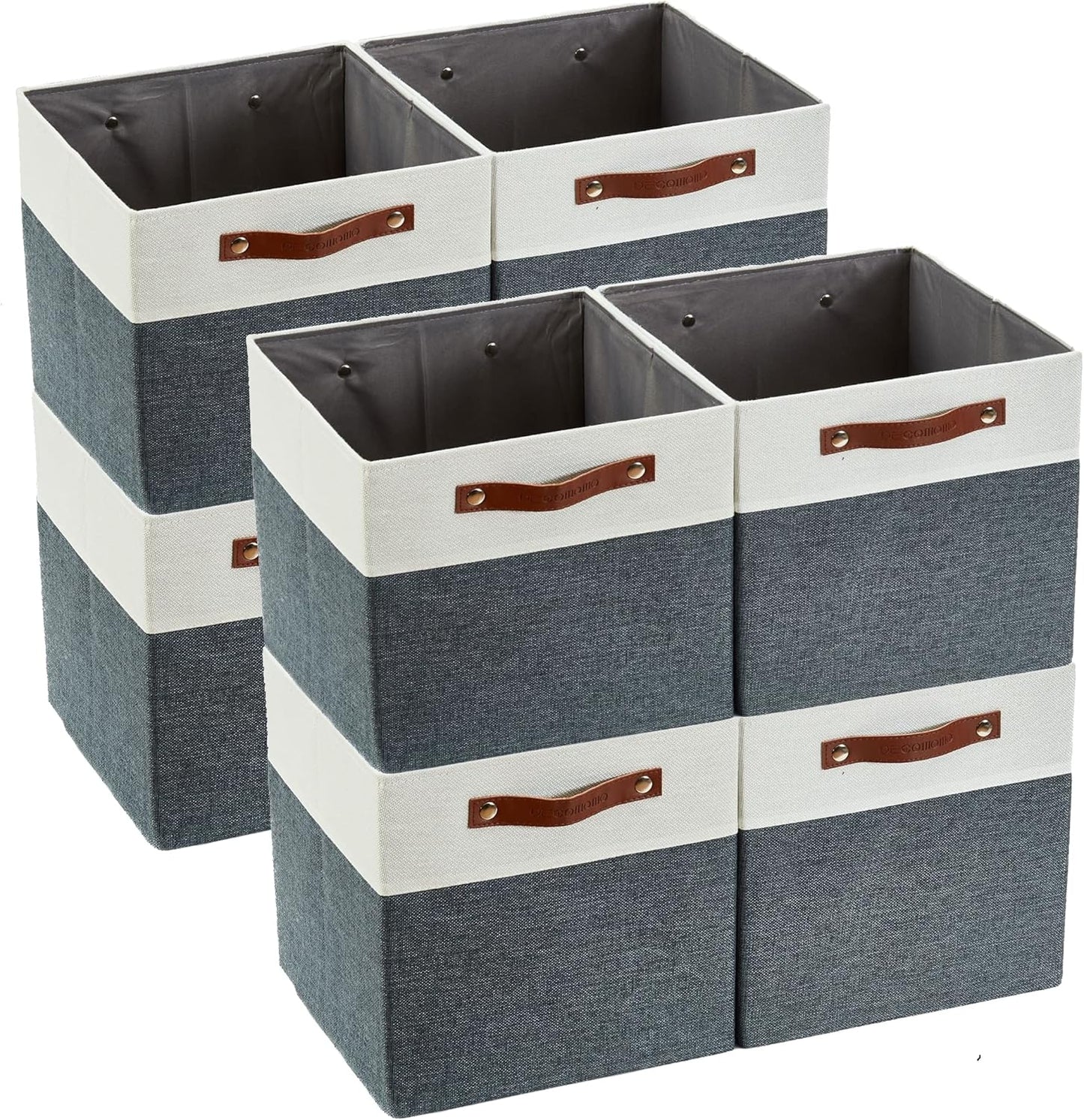 DECOMOMO Fabric Cube Storage Bin - Storage Baskets for Shelves, Kallax (Grey & White, 13 inch Cube) - 4 Pack