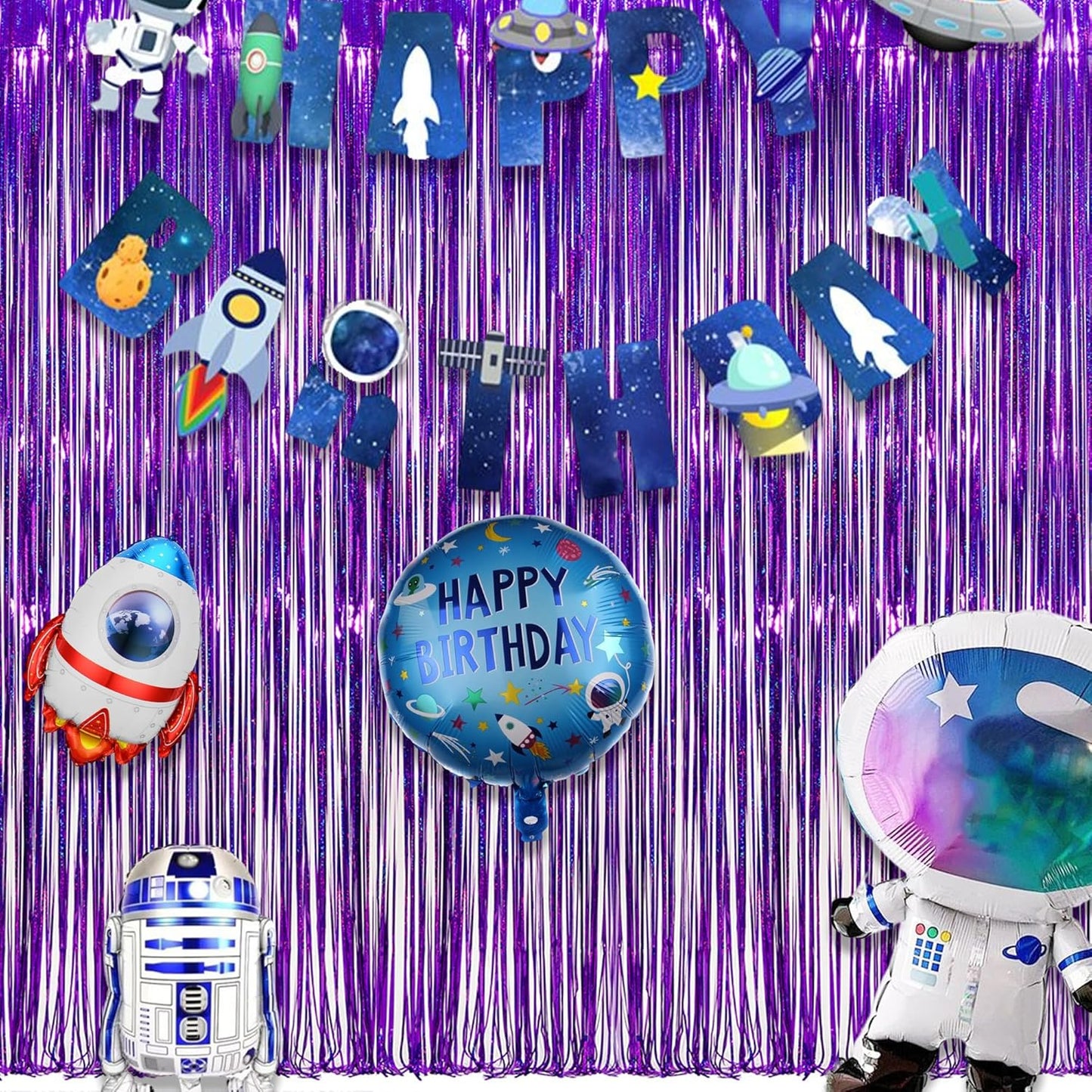 GREATRIL Iridescent Party Tinsel Fringe Backdrop Decorations - Holographic Foil Streamers Curtain for Mermaid/Under The Sea/Frozen/Ocean/Disco/Birthday Themed 3.2ft x 6.5ft - 2 PCS