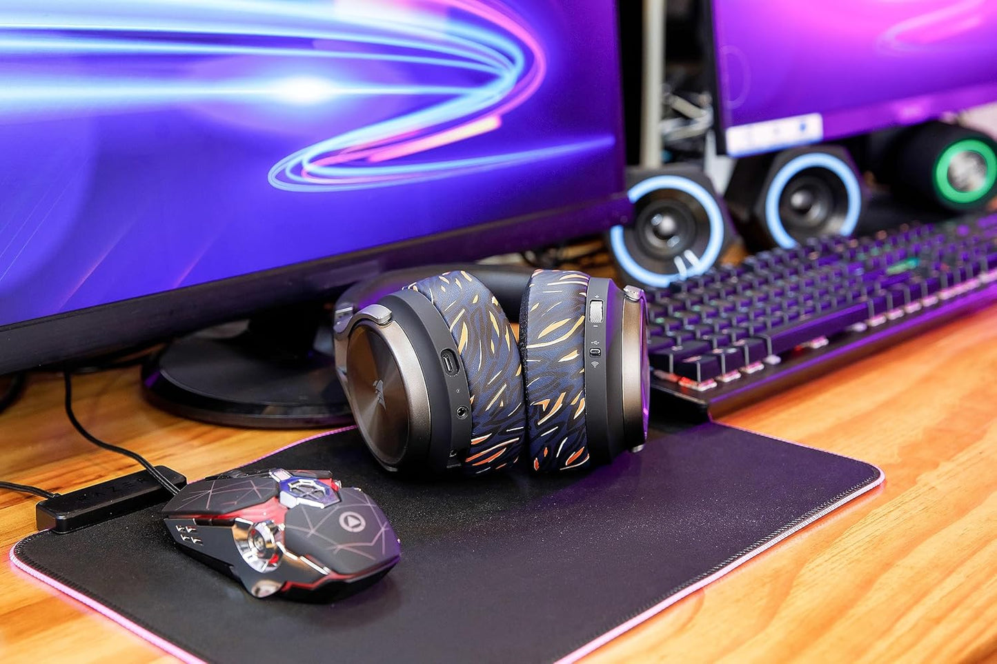 WC Freeze Virtuoso - Hybrid Fabric Cooling Gel Replacement Earpads for Corsair Virtuoso Gaming Headset, Made by Wicked Cushions, Improved Durability, Thickness and Sound Isolation |90s Black
