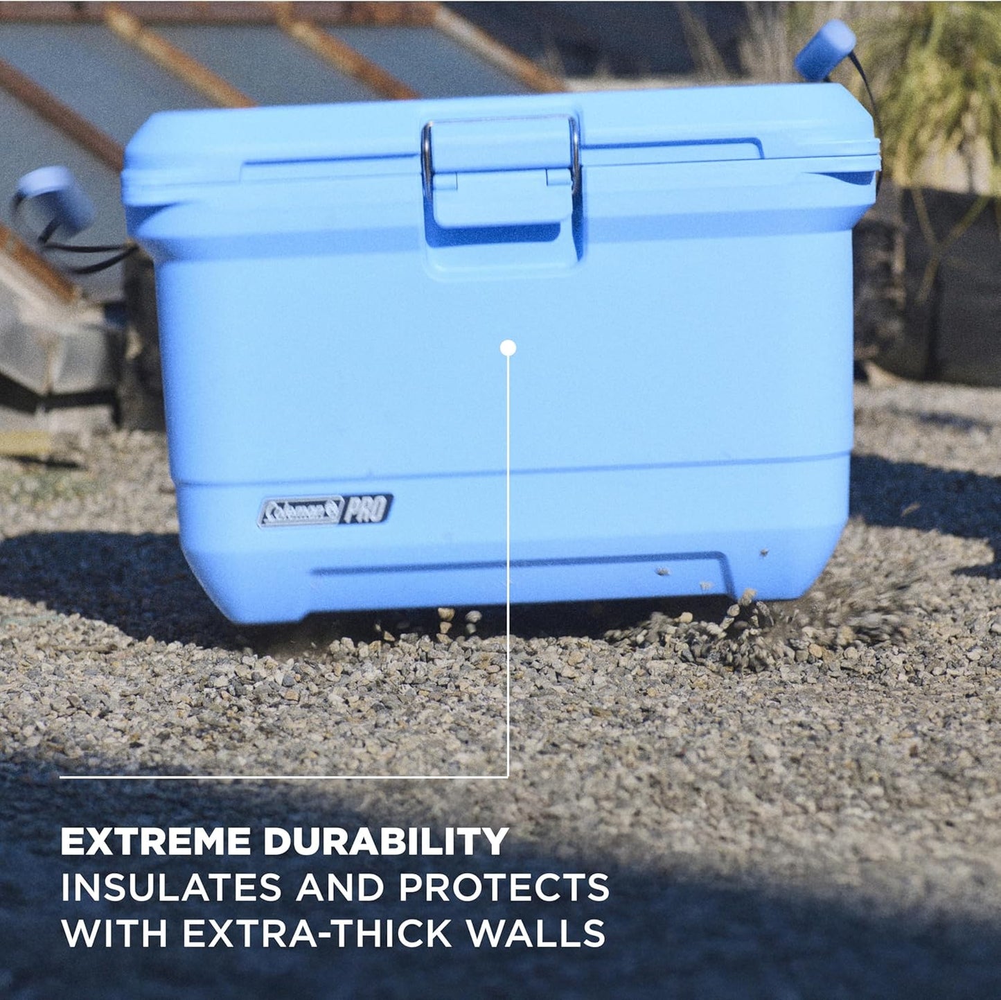Coleman Pro Heavy-Duty Ultra-Light Premium Hard Cooler, 92/74/36-Can Capacity, Extra-Thick Insulation Keeps Ice up to 5/4/3 Days, 55-Quart Wheeled Cooler or 45/25 qt (No Wheels), Blue Sky