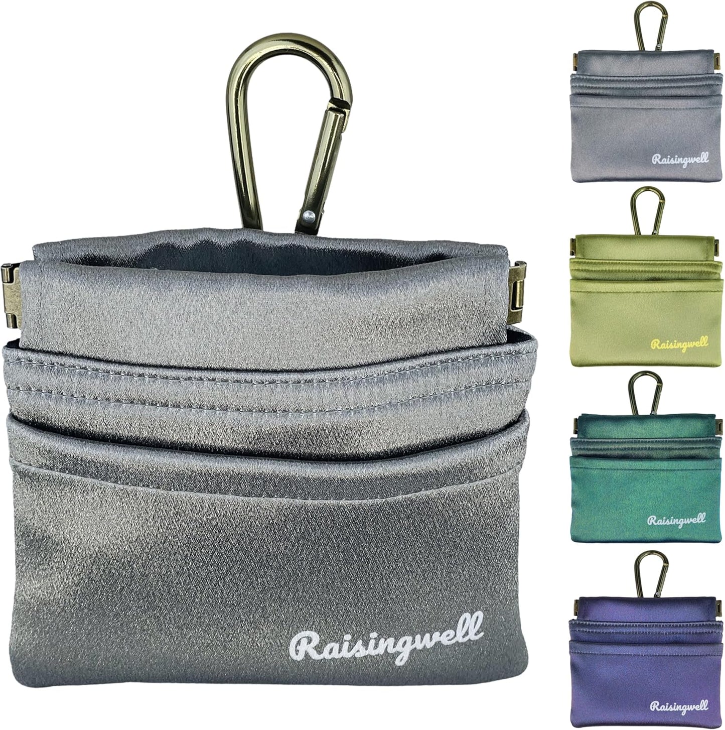 Raisingwell Dog Treat Pouch, Black Pocket Sized Pet Training Pouch, Cotton Fabric, Hand Free Dog Walking Bag with Carabiner, Self-Closing Pet Feed Snack Reward, for Pet Puppy Travel or Outdoor Use