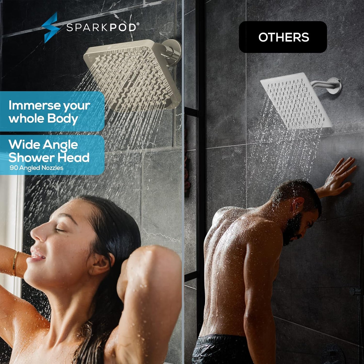 SparkPod Shower Head - High Pressure Rain - Premium Quality Luxury Design - 1-Min Install - Easy Clean Adjustable Replacement for Your Bathroom Shower Heads (Luxury Polished Chrome, 6 Inch Round)