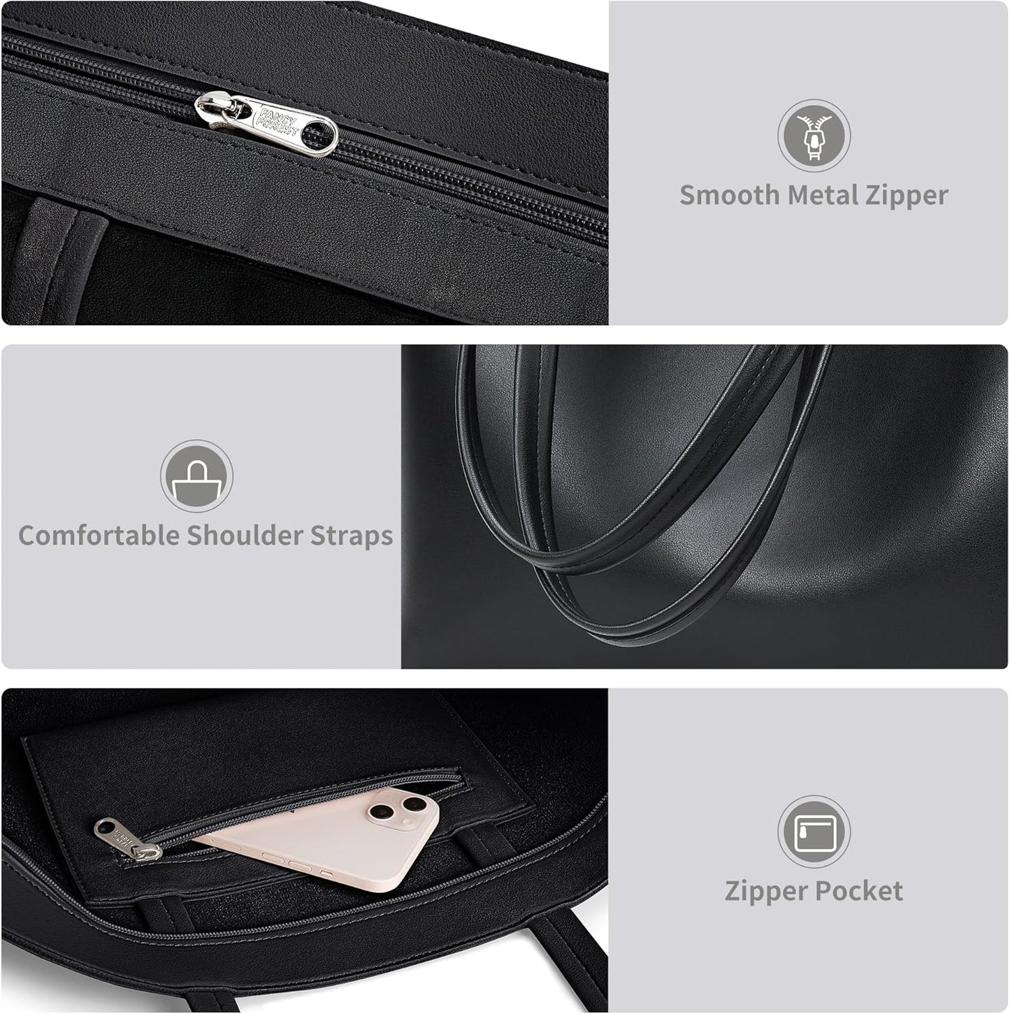KALIDI Tote Bag Zipper Shoulder Bag Faux Leather Purses for Women Large Casual Handbag Work Dating College