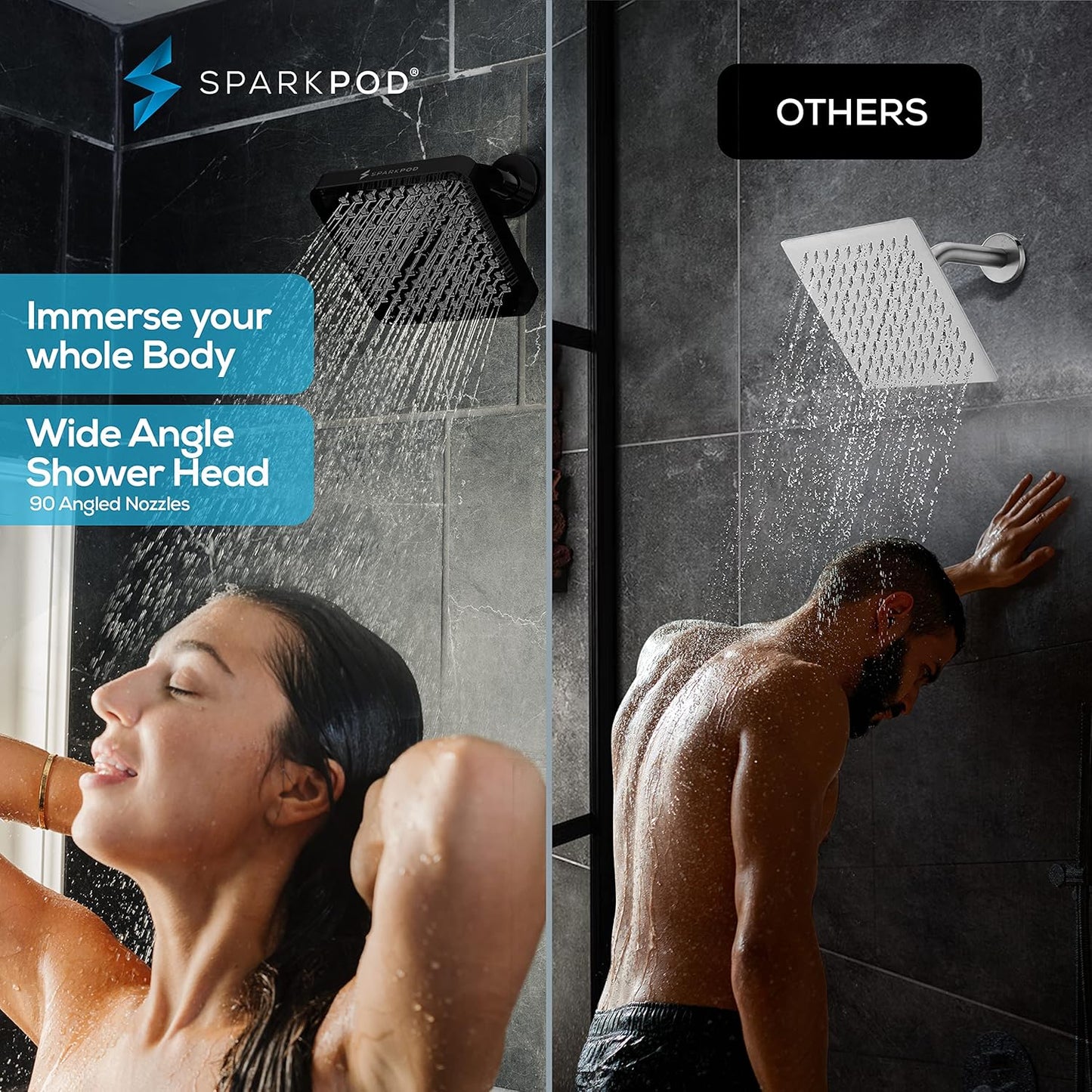 SparkPod Shower Head - High Pressure Rain - Premium Quality Luxury Design - 1-Min Install - Easy Clean Adjustable Replacement for Your Bathroom Shower Heads (Luxury Polished Chrome, 6 Inch Round)