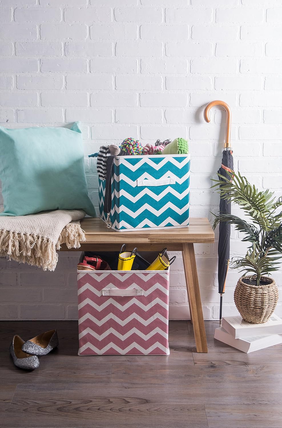 DII Foldable Fabric Storage Containers for Nurseries, Offices, Closets, Home Decor, Cube Organizers & Everyday Storage Needs, (Large - 11 x 11 x 11) Scroll Nautical Blue - Set of 2