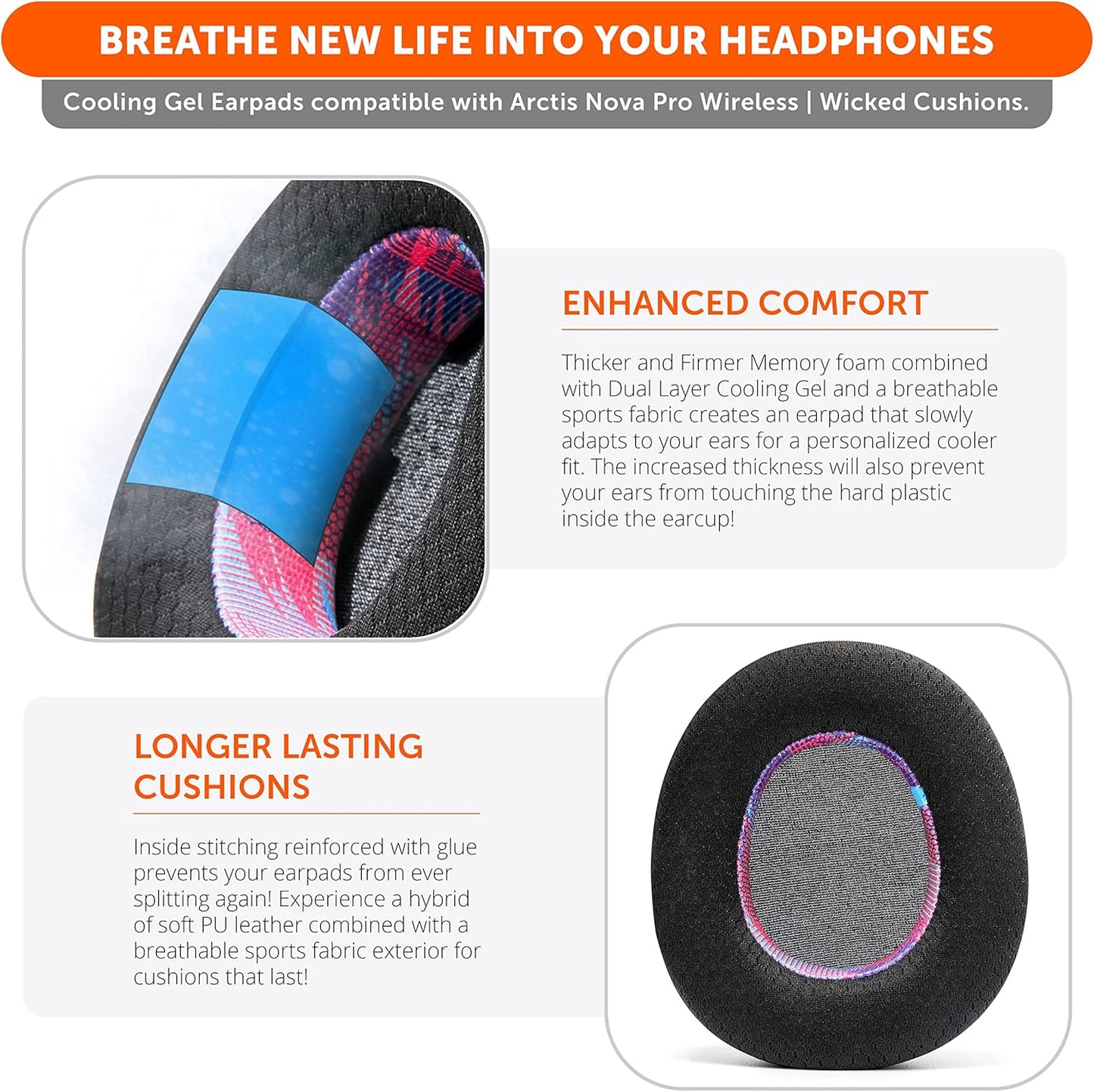 WC Freeze Nova Pro Wireless - Cooling Gel Earpads for Arctis Nova Pro Wireless ONLY (Doesn’t Fit Other Models), Made by Wicked Cushions, Improved Durability, Thickness & Sound Isolation | Black
