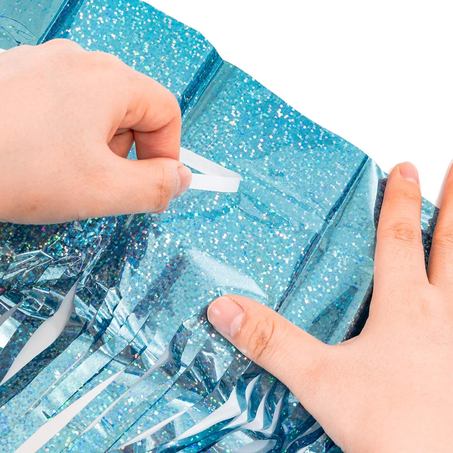 GREATRIL Iridescent Party Tinsel Fringe Backdrop Decorations - Holographic Foil Streamers Curtain for Mermaid/Under The Sea/Frozen/Ocean/Disco/Birthday Themed 3.2ft x 6.5ft - 2 PCS