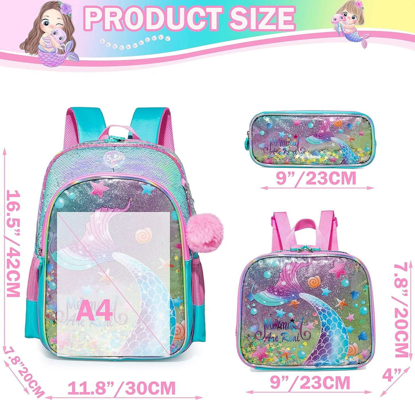 Cute Backpack for Girls School Backpacks with Lunch Box for Elementary