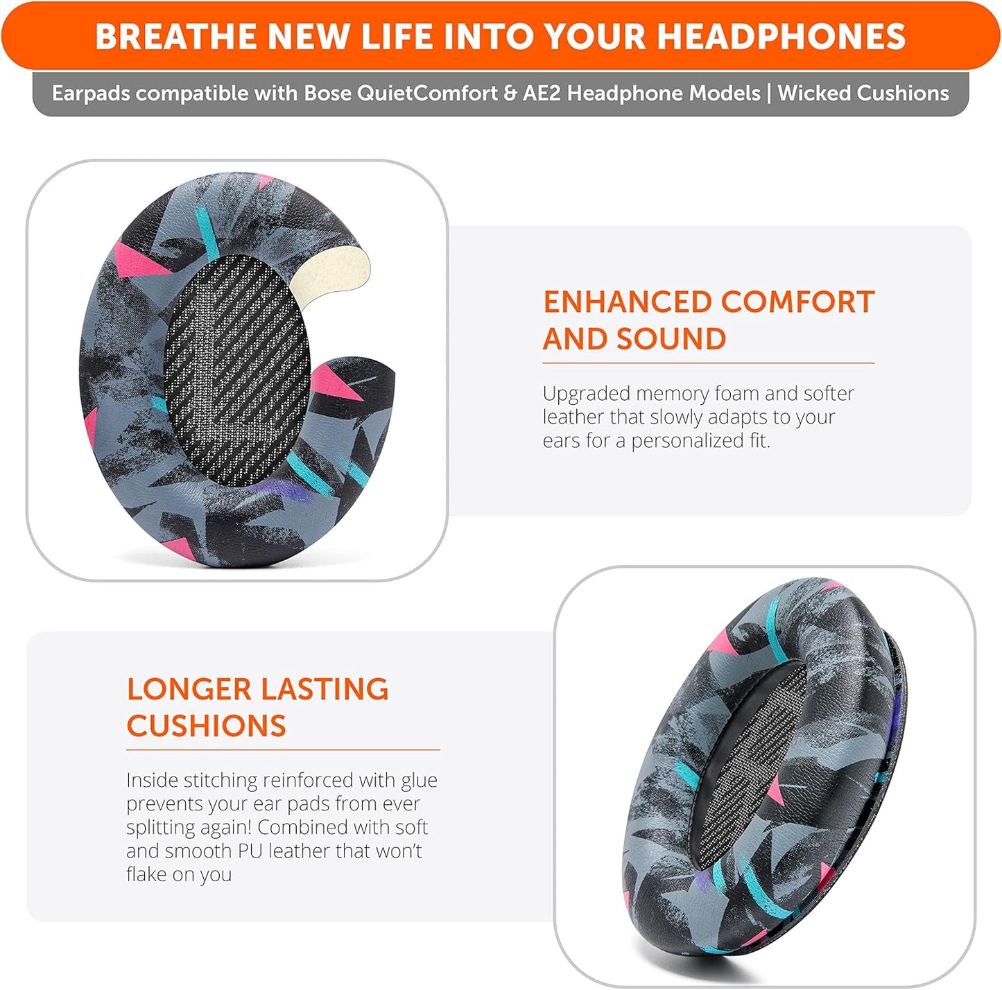 WC Wicked Cushions Upgraded Replacement Ear Pads for Bose QC35 & QC35ii (QuietComfort 35) Headphones & More - Softer Leather, Luxurious Memory Foam, Added Thickness, Extra Durability | Midnight Blue