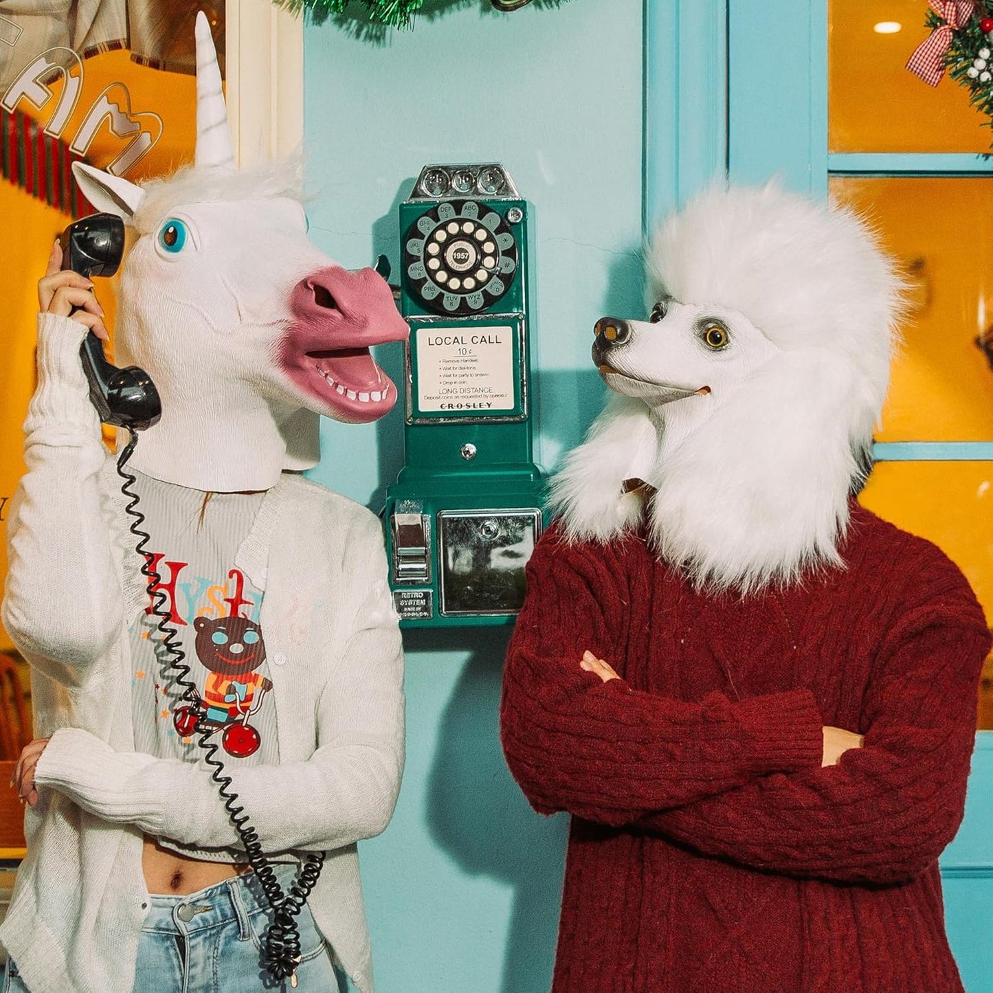 Dog Mask Poodle Head Face Costume Novelty Halloween Party Dressing Up Masks For Adults And Kids (White poodle)