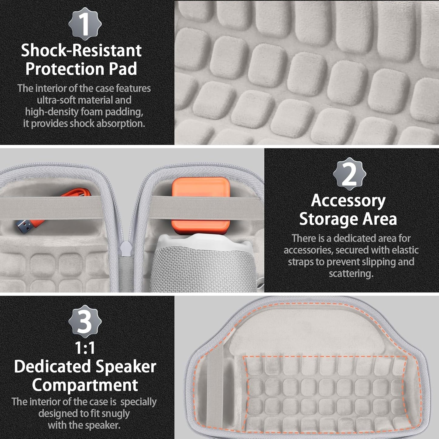 co2CREA Case for JBL Charge 6 Waterproof Portable Bluetooth Speaker, Hard Travel Case with Detachable Shoulder Strap (White Case)