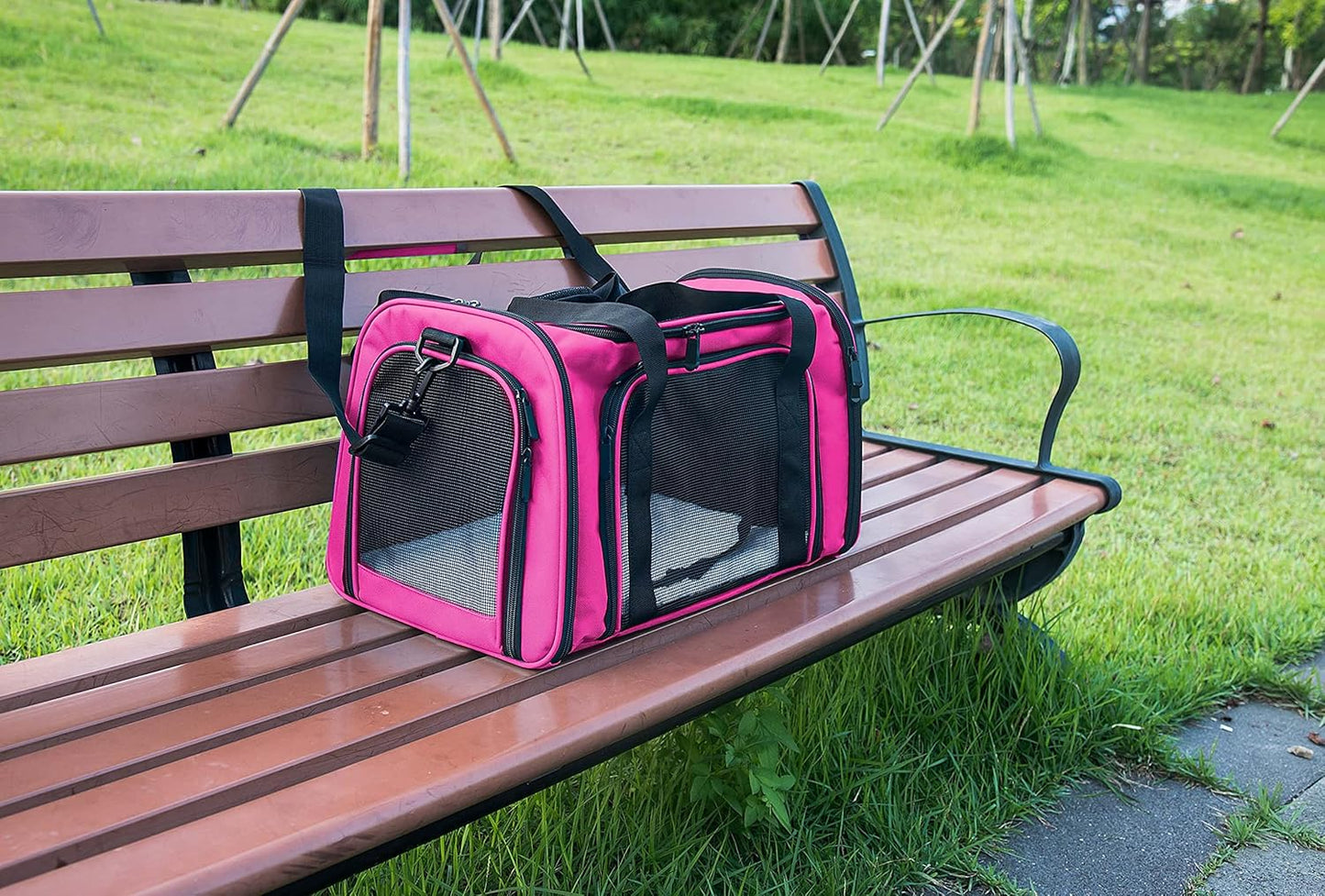 NextFri Soft Sided Carrier for Cats Dogs,TSA Airline Approved Collapsible Travel Pet Carrier (Magenta, Medium)