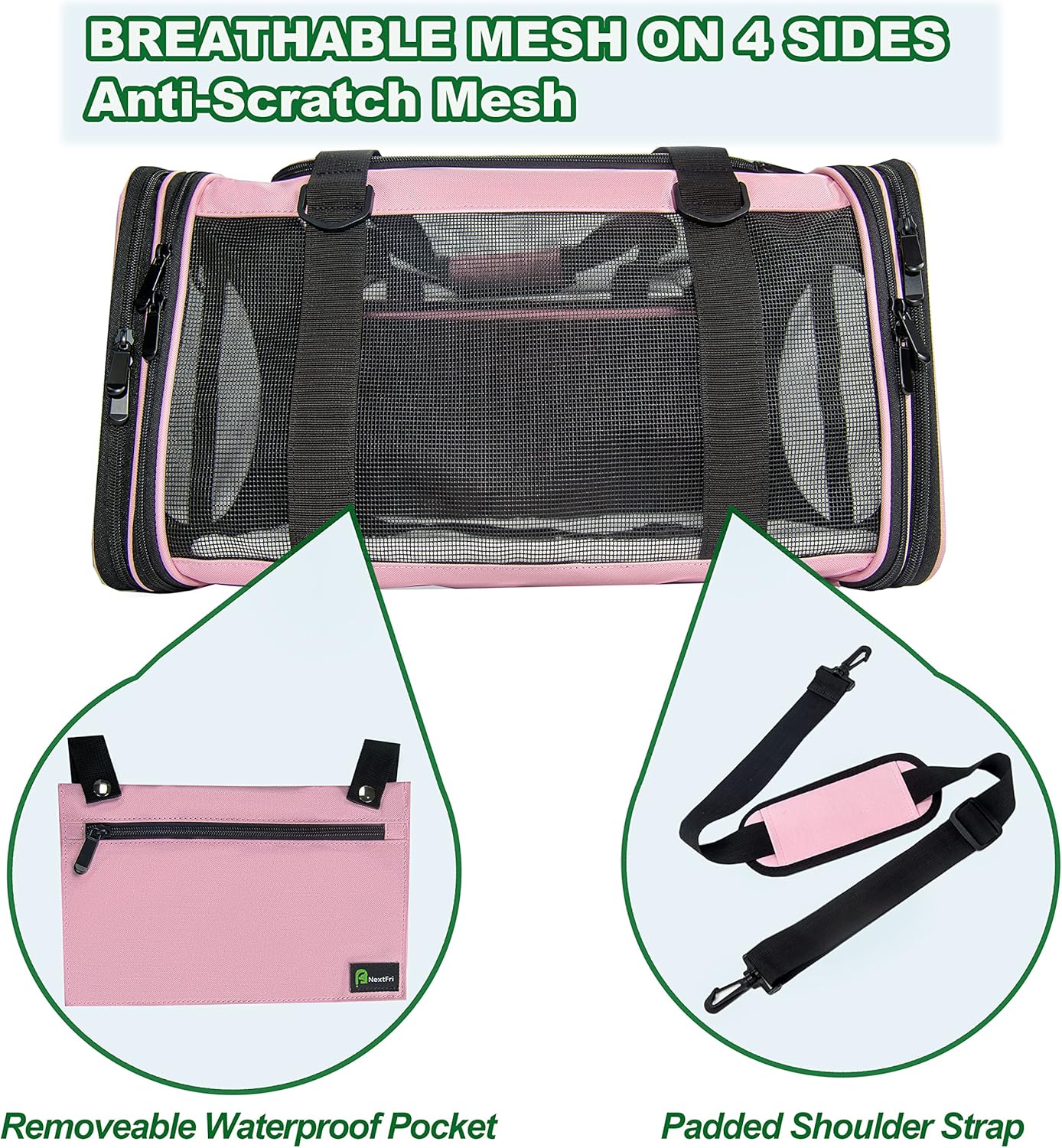 NextFri Soft Sided Carrier for Cats Dogs,TSA Airline Approved Collapsible Travel Pet Carrier (Magenta, Medium)