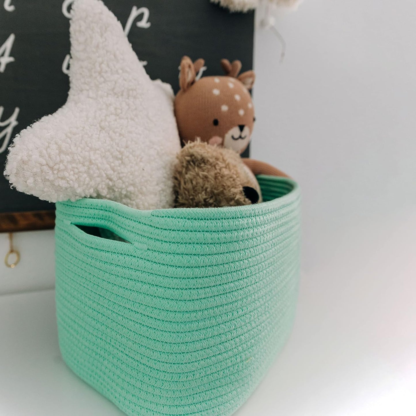 OrganiHaus Soft Woven Baskets for Storage Organization Set of 3, Cotton Rope Nursery Storage Baskets for Shelves, Square Book Bins, Bathroom Towel Hamper, Dog Toy Bins, Panier Rangement - Light Honey