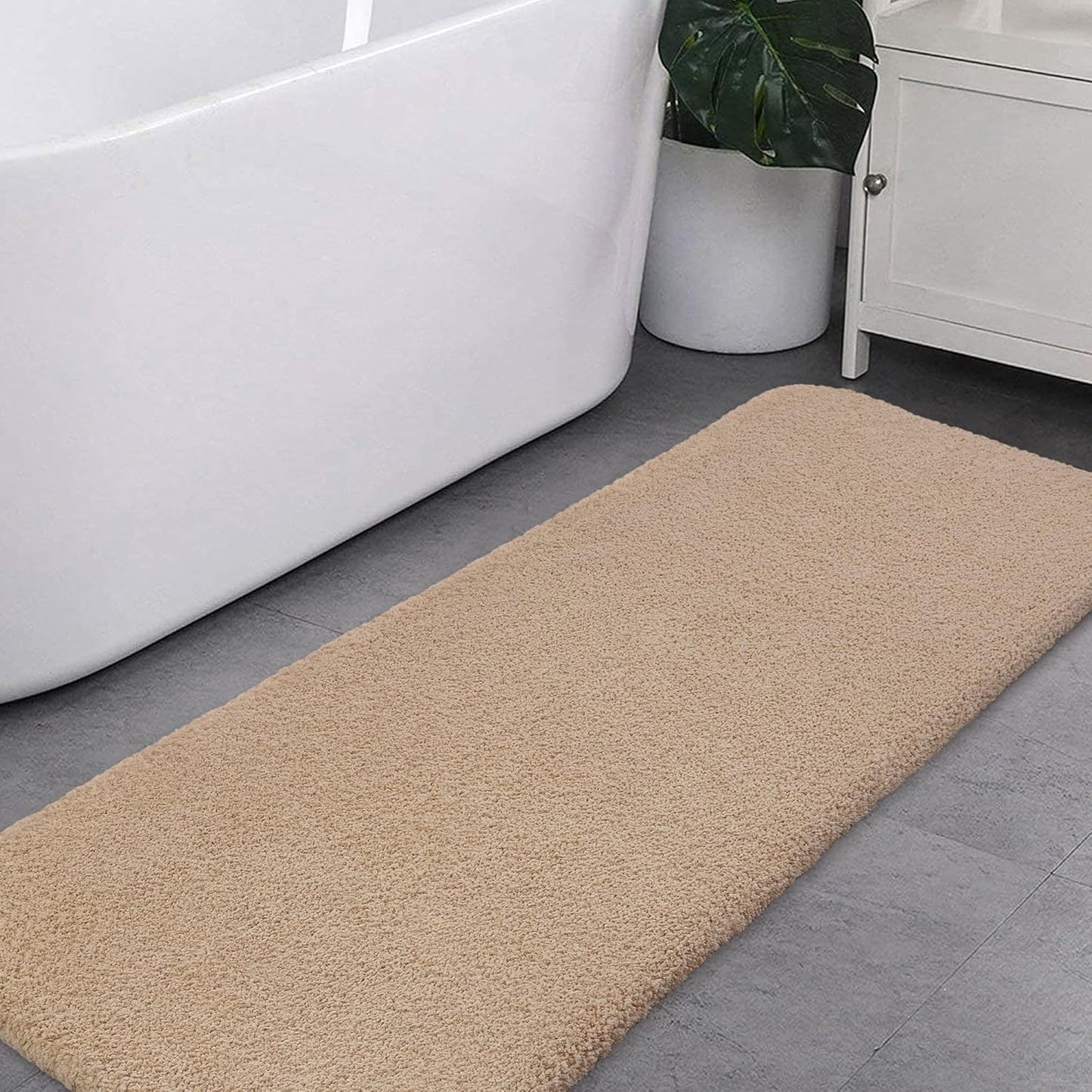 Bathroom Rugs Set 2 Pieces - Bath Rugs Ultra Soft Absorbent Non-Slip Fluffy Thick Microfiber Cozy Bath Mats Set for Tub Shower Bathroom Floors Accessories, 20"x32" & 16"x24" Set of 2 (Beige)