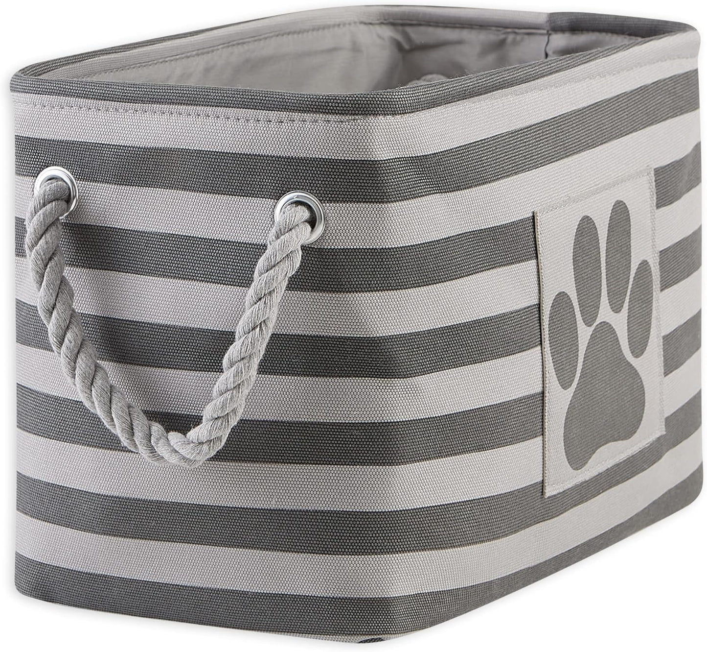 DII Bone Dry RoundSmall Pet Toy and Accessory Storage Bin, 12"(Dia) x9(H), Collapsible Organizer Storage Basket for Home Decor, Pet Toy, Blankets, Leashes and Food-Gray Stripes
