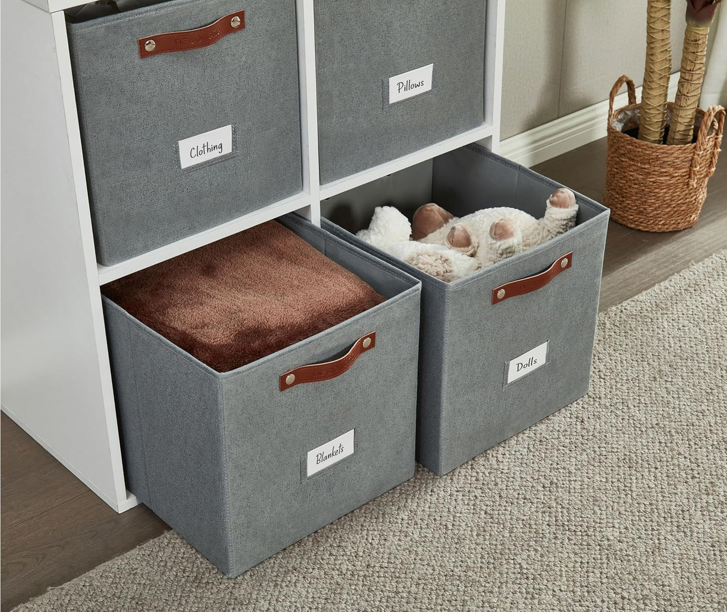 DECOMOMO Cube Storage Bin, Storage Cubes with Labels, Baskets for Shelves Kallax Linen Closet Organizers (Cube 10.5x11"/ 6pcs, Black)