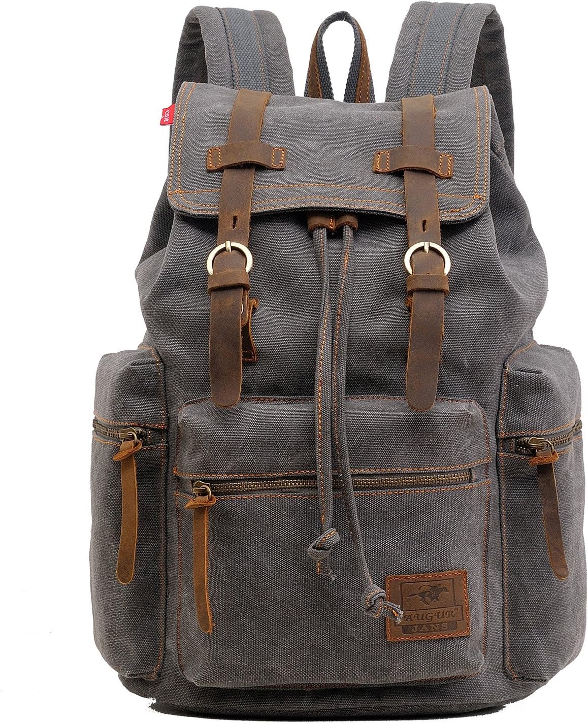 AUGUR Canvas Backpack,17 inch Laptop Backpack Vintage Canvas Leather Backpacks Casual School College Bag Pack Bookbag Hiking Travel Rucksack Daypack (L-Coffee)