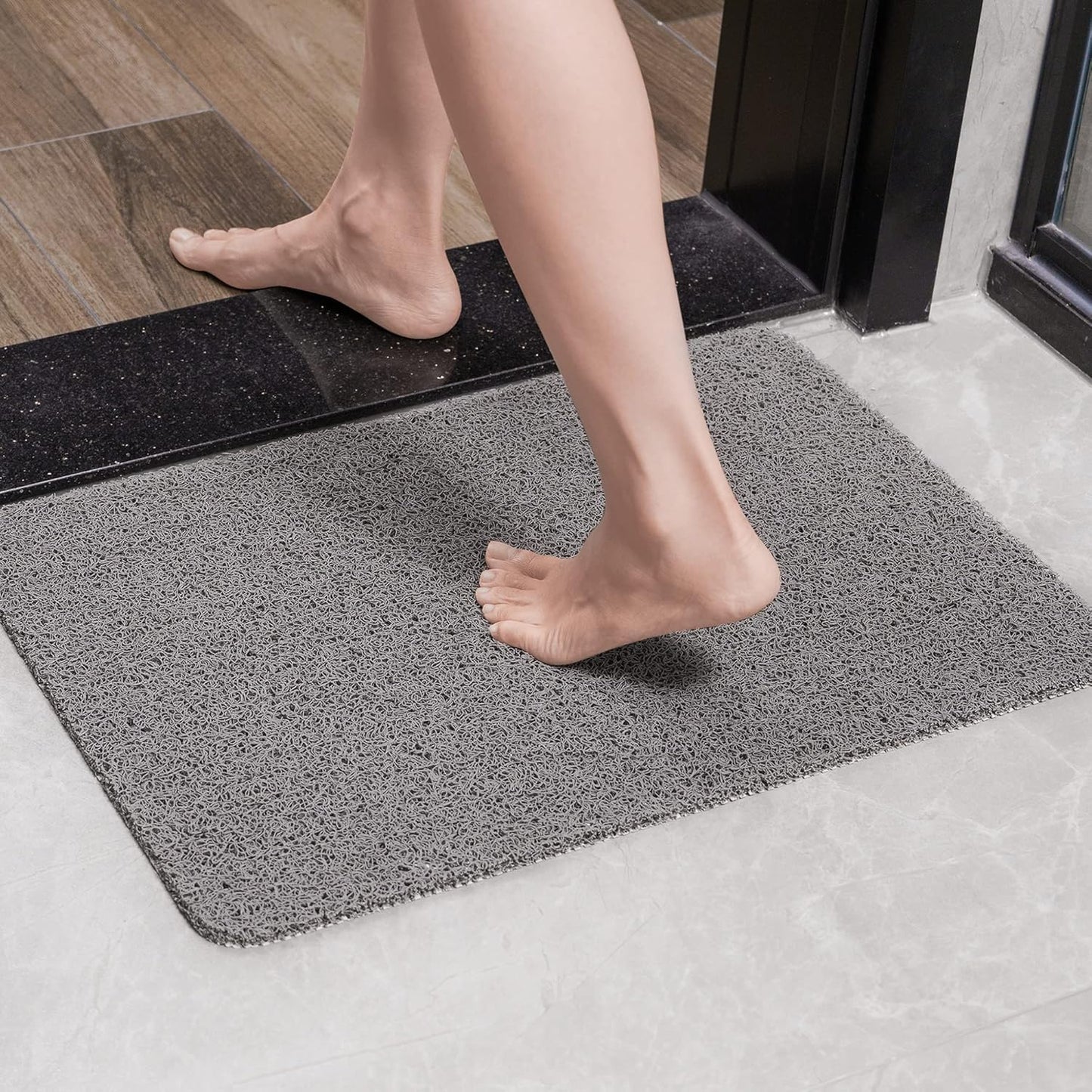 HITSLAM Shower Mat Non Slip, 24 x 16 Inch Bathtub Mat Non Slip with Drain, Soft PVC Loofah Bath Mat for Tub, Quick Drying Bathroom Shower Mat, Grey