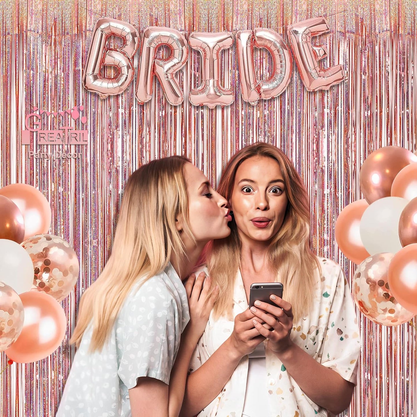 GREATRIL Iridescent Party Tinsel Fringe Backdrop Decorations - Holographic Foil Streamers Curtain for Mermaid/Under The Sea/Frozen/Ocean/Disco/Birthday Themed 3.2ft x 6.5ft - 2 PCS